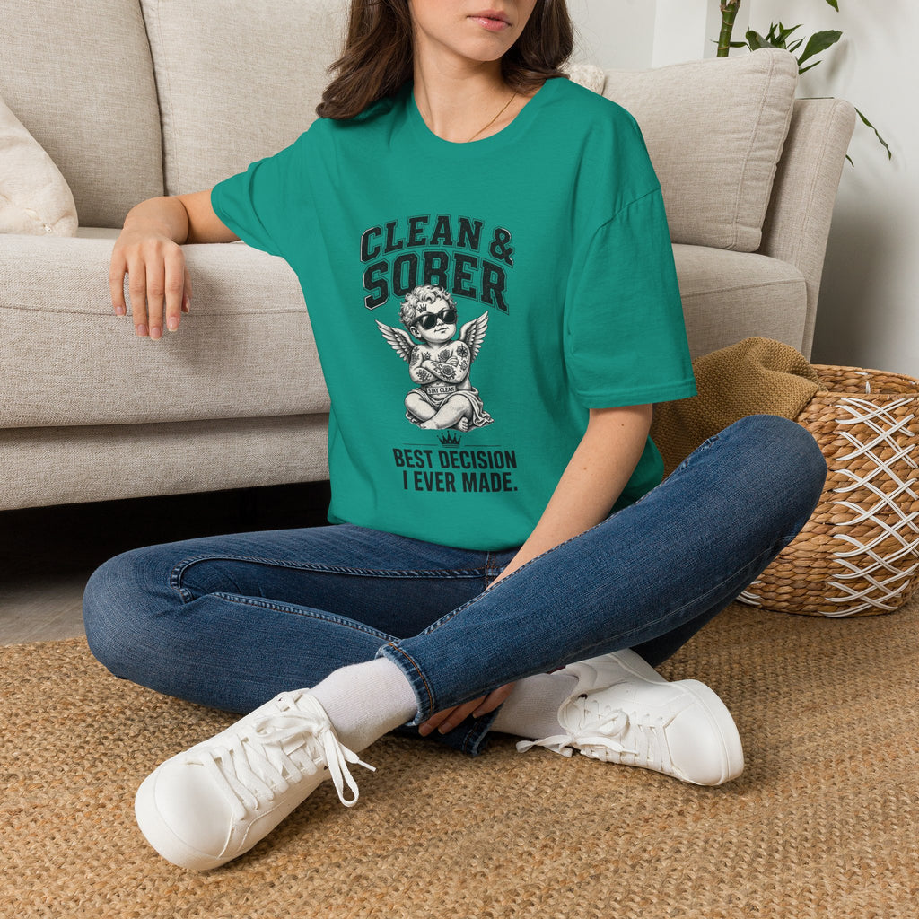 Clean & Sober cherub graphic T-Shirt | 'Best Decision I Ever Made' recovery design