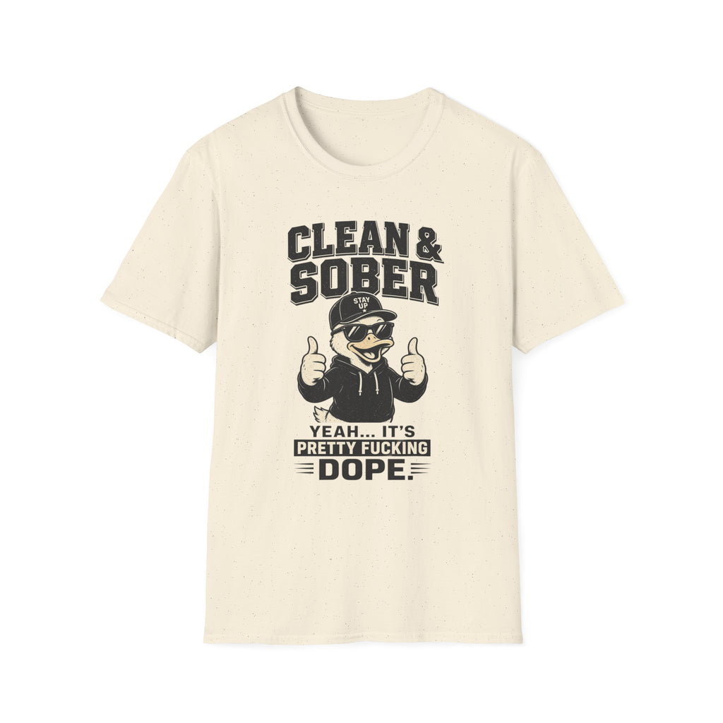 Clean & Sober Duck Illustration T-Shirt | Recovery Humor, Retro Mascot