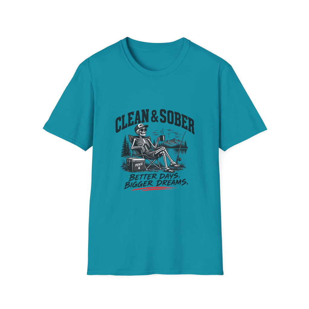 Clean & Sober skeleton camping scene T-Shirt | Recovery, Outdoors
