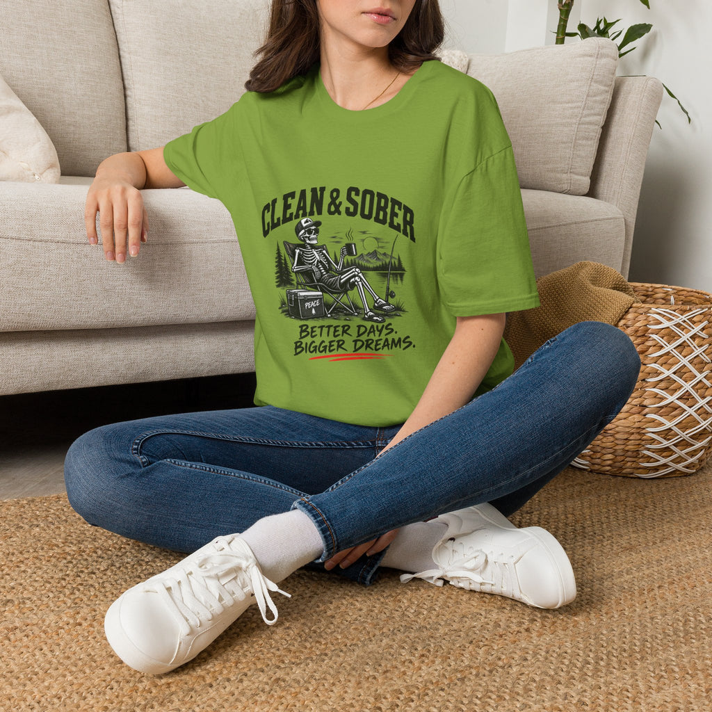 Clean & Sober skeleton camping scene T-Shirt | Recovery, Outdoors