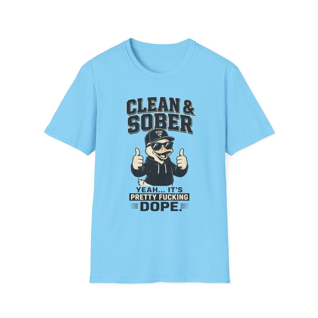 Clean & Sober Duck Illustration T-Shirt | Recovery Humor, Retro Mascot