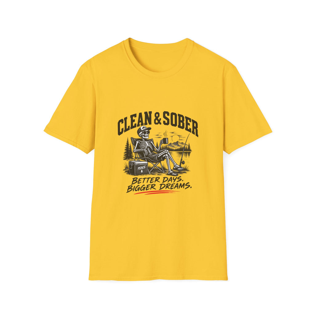 Clean & Sober skeleton camping scene T-Shirt | Recovery, Outdoors