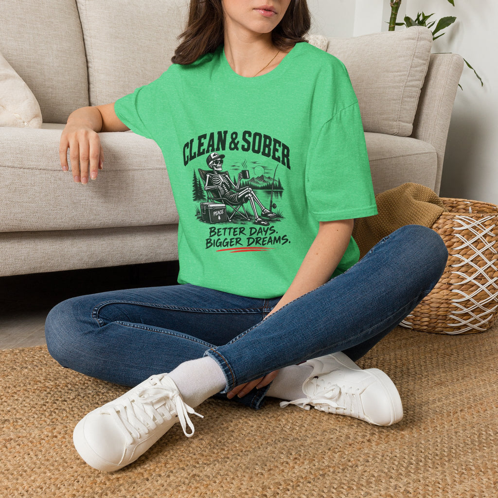 Clean & Sober skeleton camping scene T-Shirt | Recovery, Outdoors