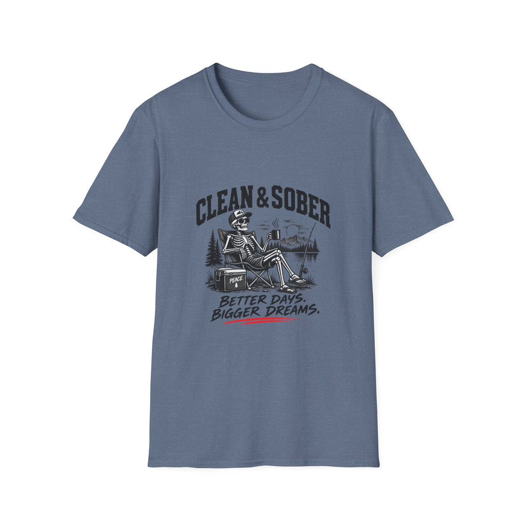 Clean & Sober skeleton camping scene T-Shirt | Recovery, Outdoors