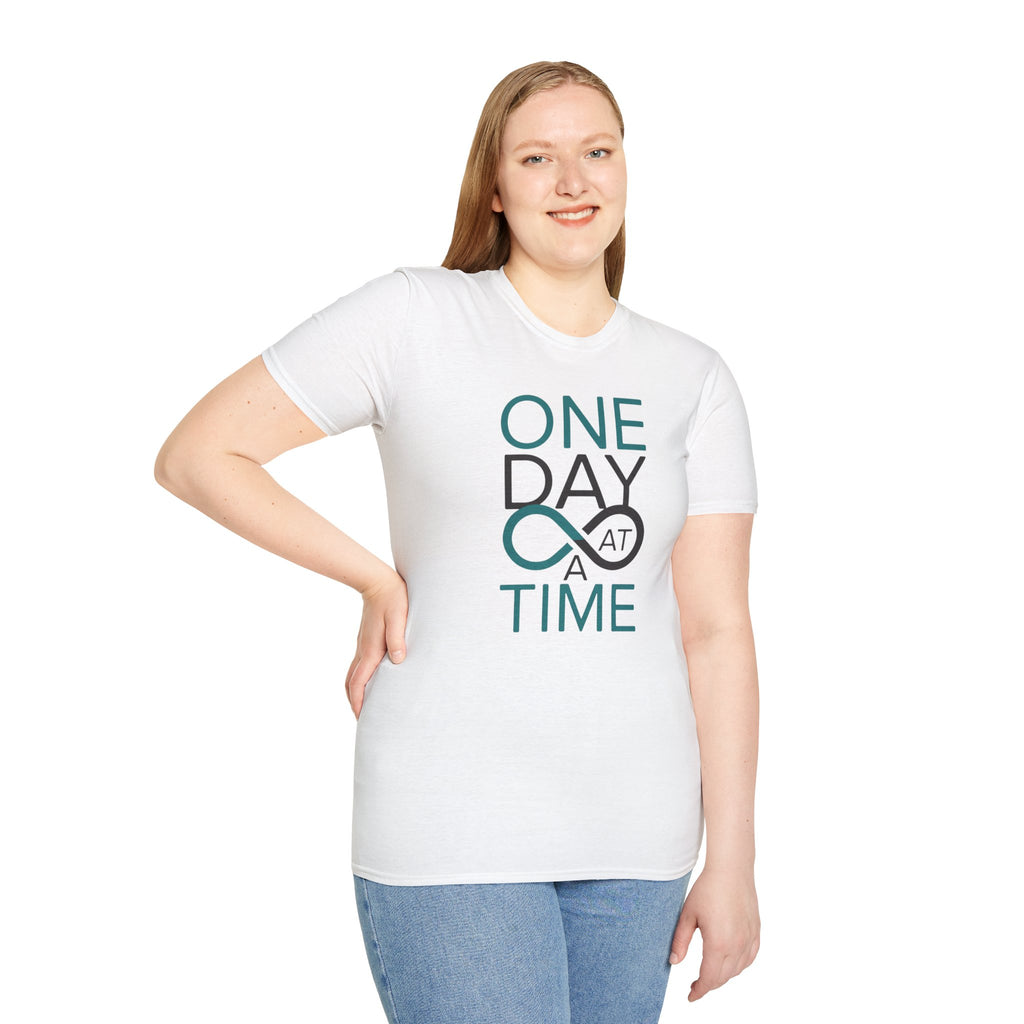 One Day at a Time T-Shirt | Inspirational recovery infinity design