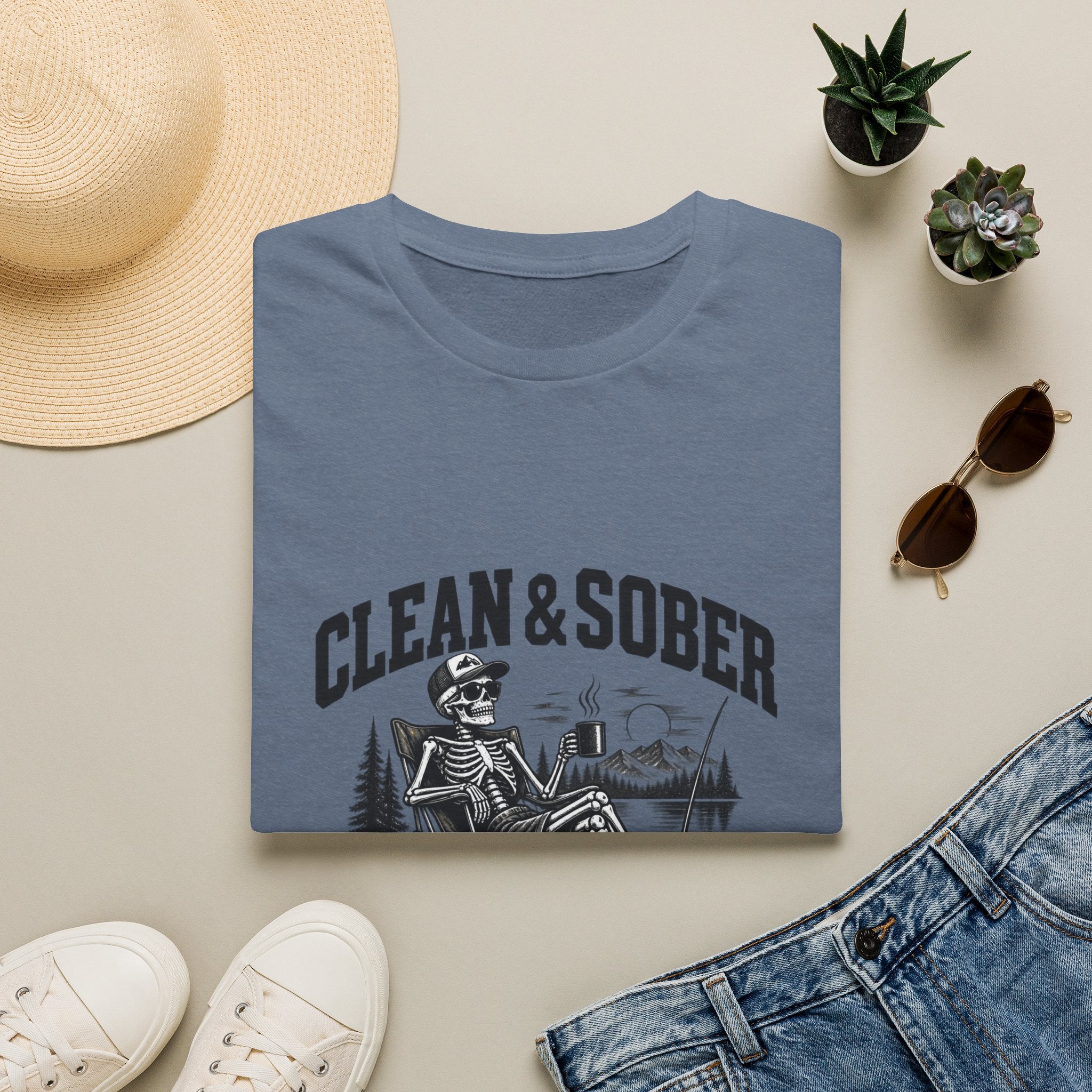 Clean & Sober skeleton camping scene T-Shirt | Recovery, Outdoors
