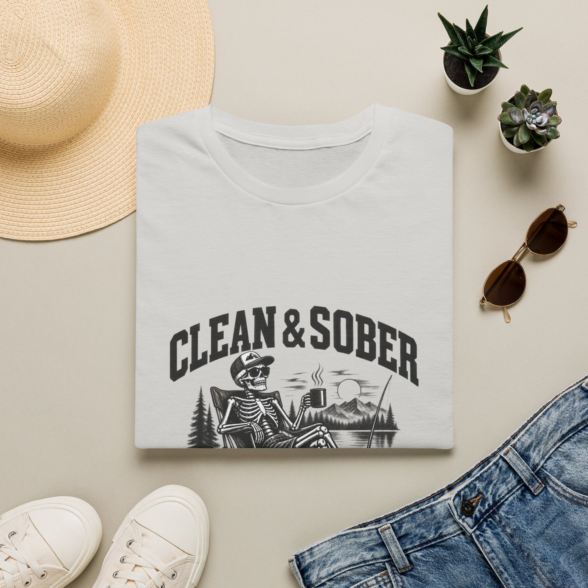 Clean & Sober skeleton camping scene T-Shirt | Recovery, Outdoors