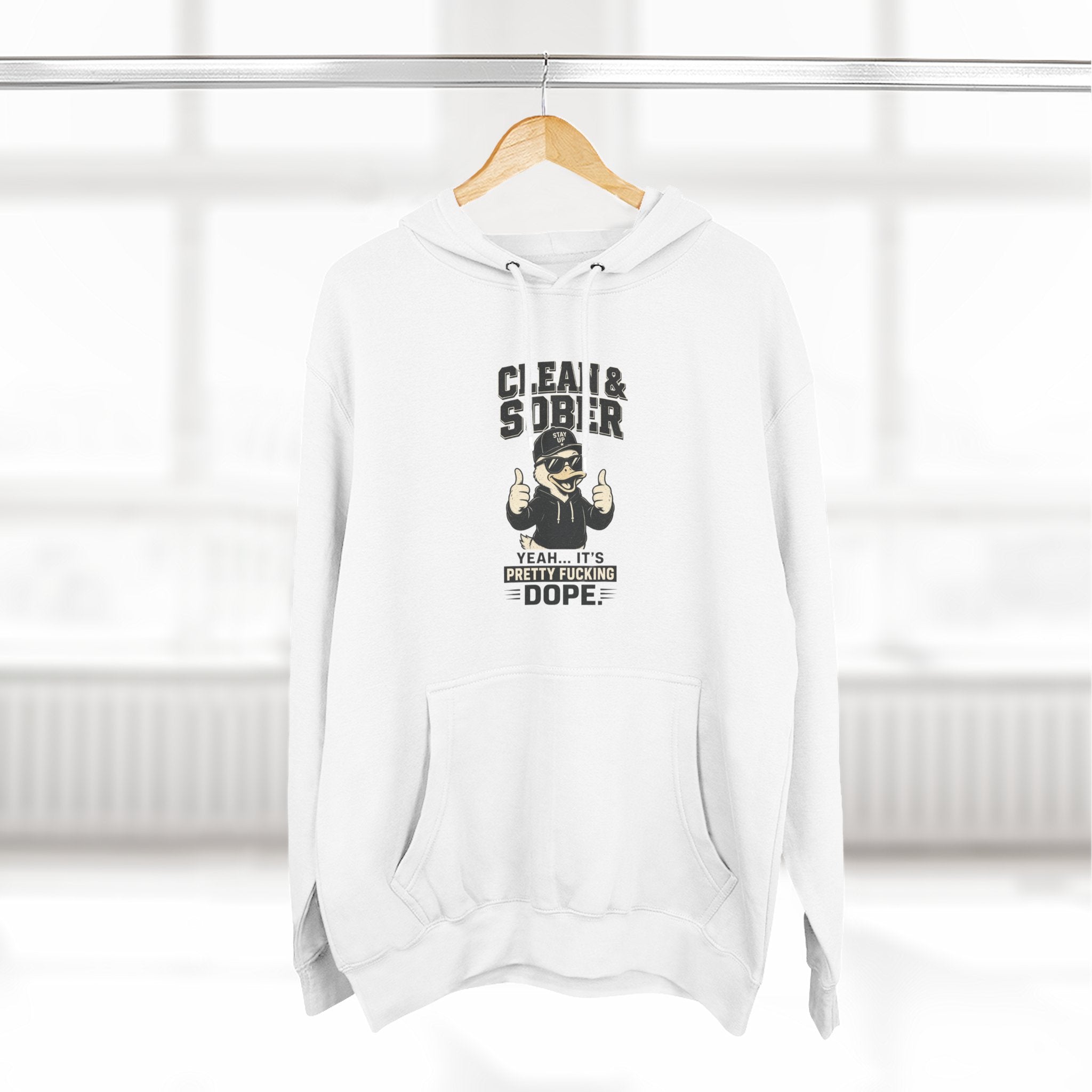 Clean & Sober Thumbs Up Hoodie | Recovery Slogan, Retro Illustration