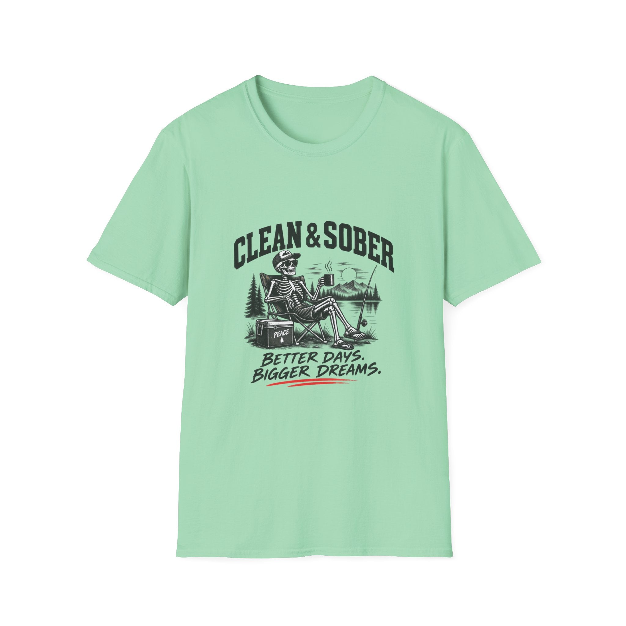 Clean & Sober skeleton camping scene T-Shirt | Recovery, Outdoors