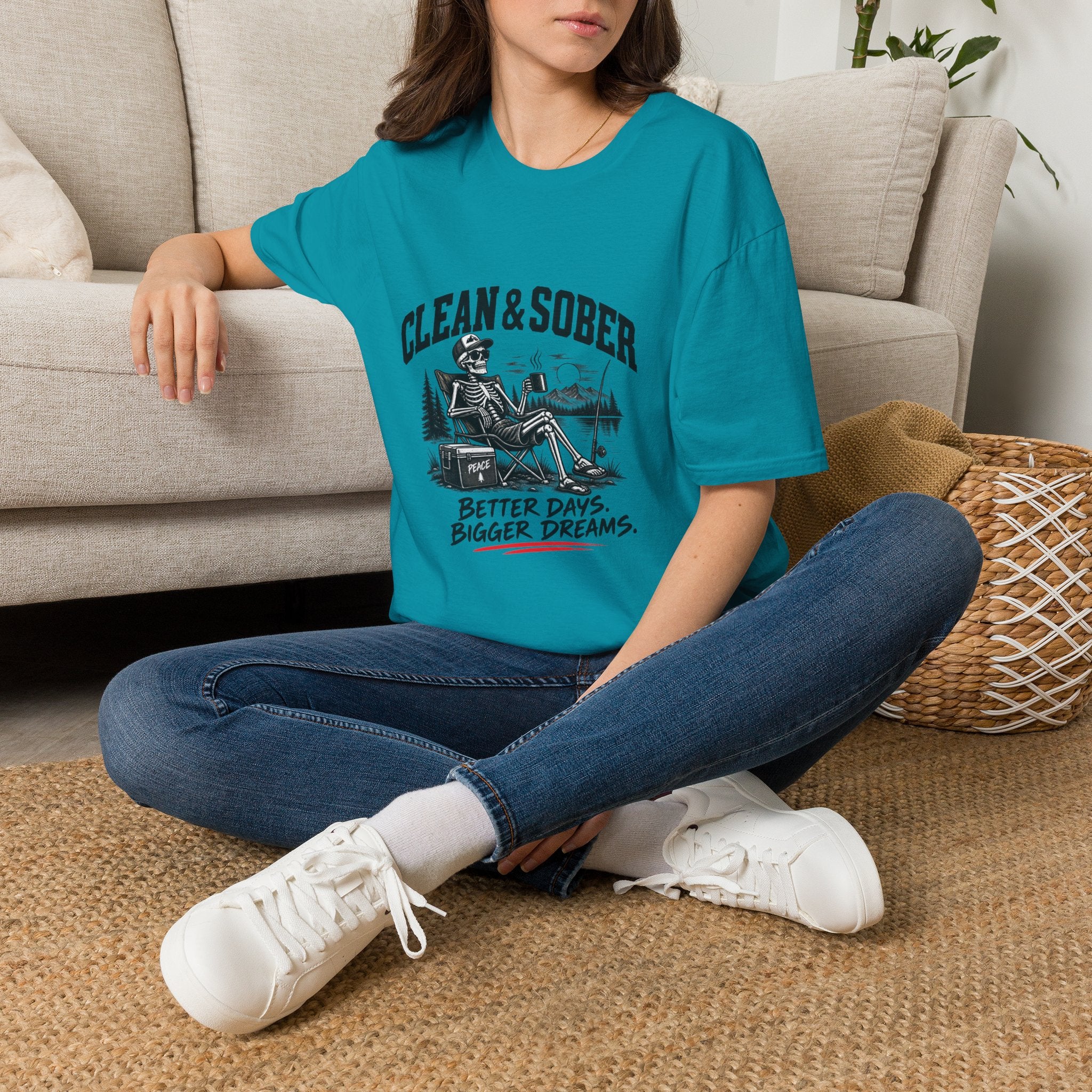 Clean & Sober skeleton camping scene T-Shirt | Recovery, Outdoors