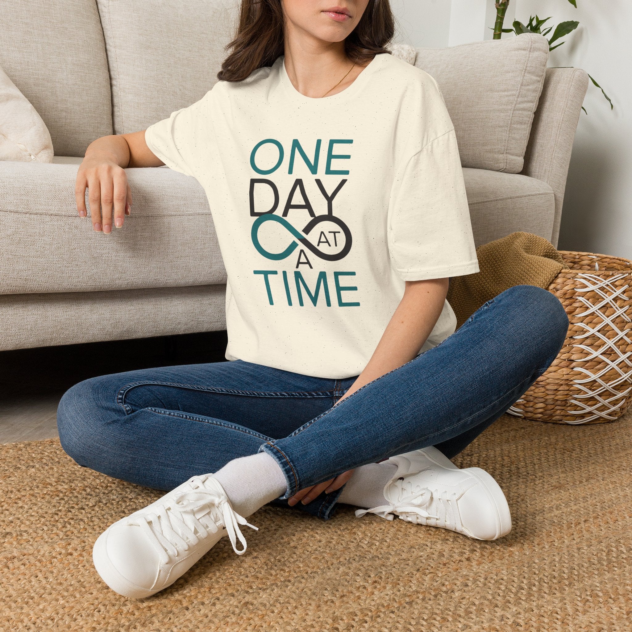 One Day at a Time T-Shirt | Inspirational recovery infinity design