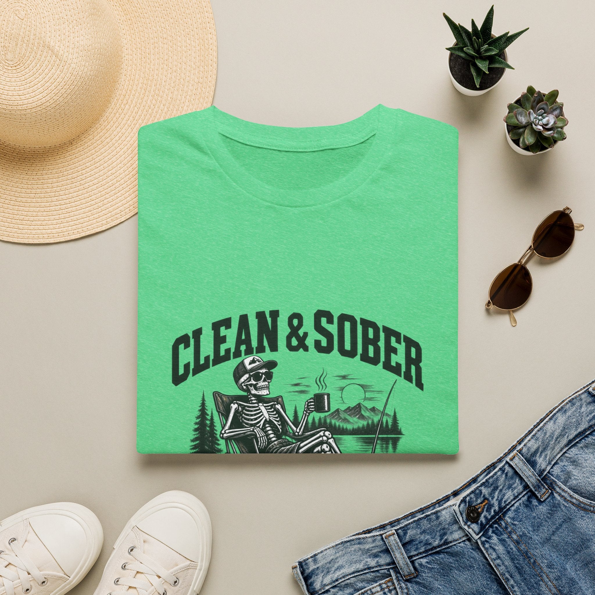 Clean & Sober skeleton camping scene T-Shirt | Recovery, Outdoors