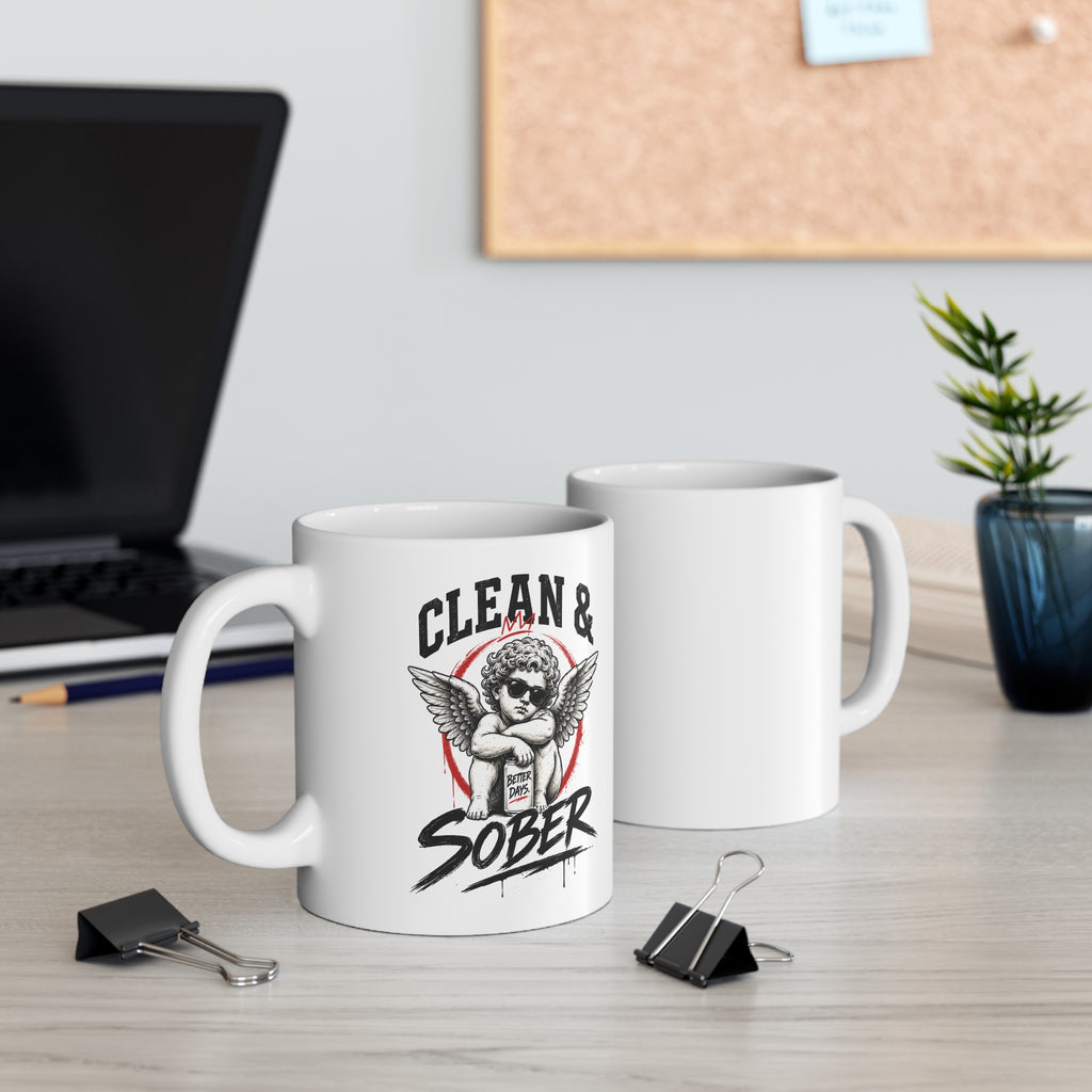 Mug — "Clean & Sober" Retro Cherub Recovery Coffee Mug (11 oz)