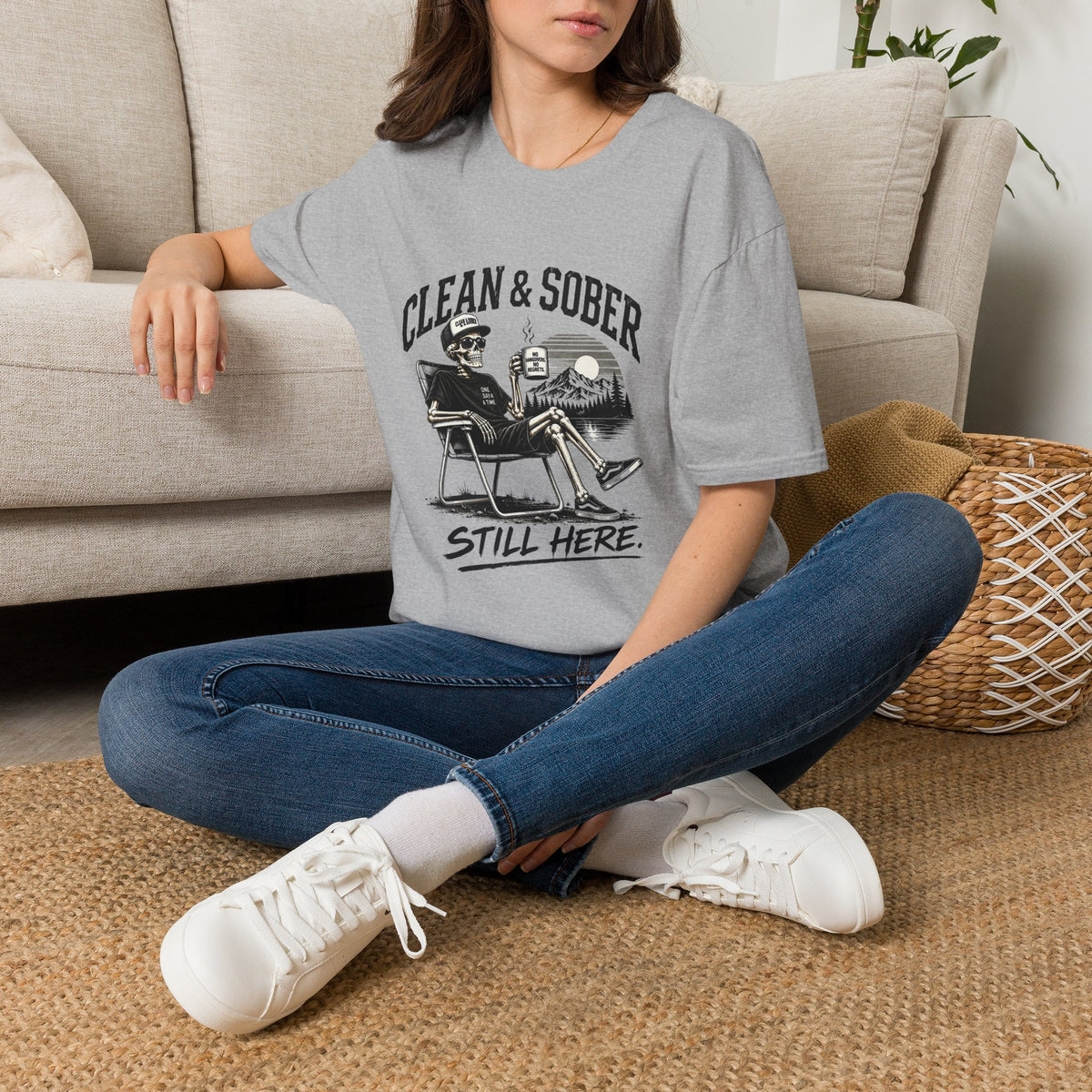 Clean & Sober T-Shirt — Recovery Humor Tee ("Still Here")