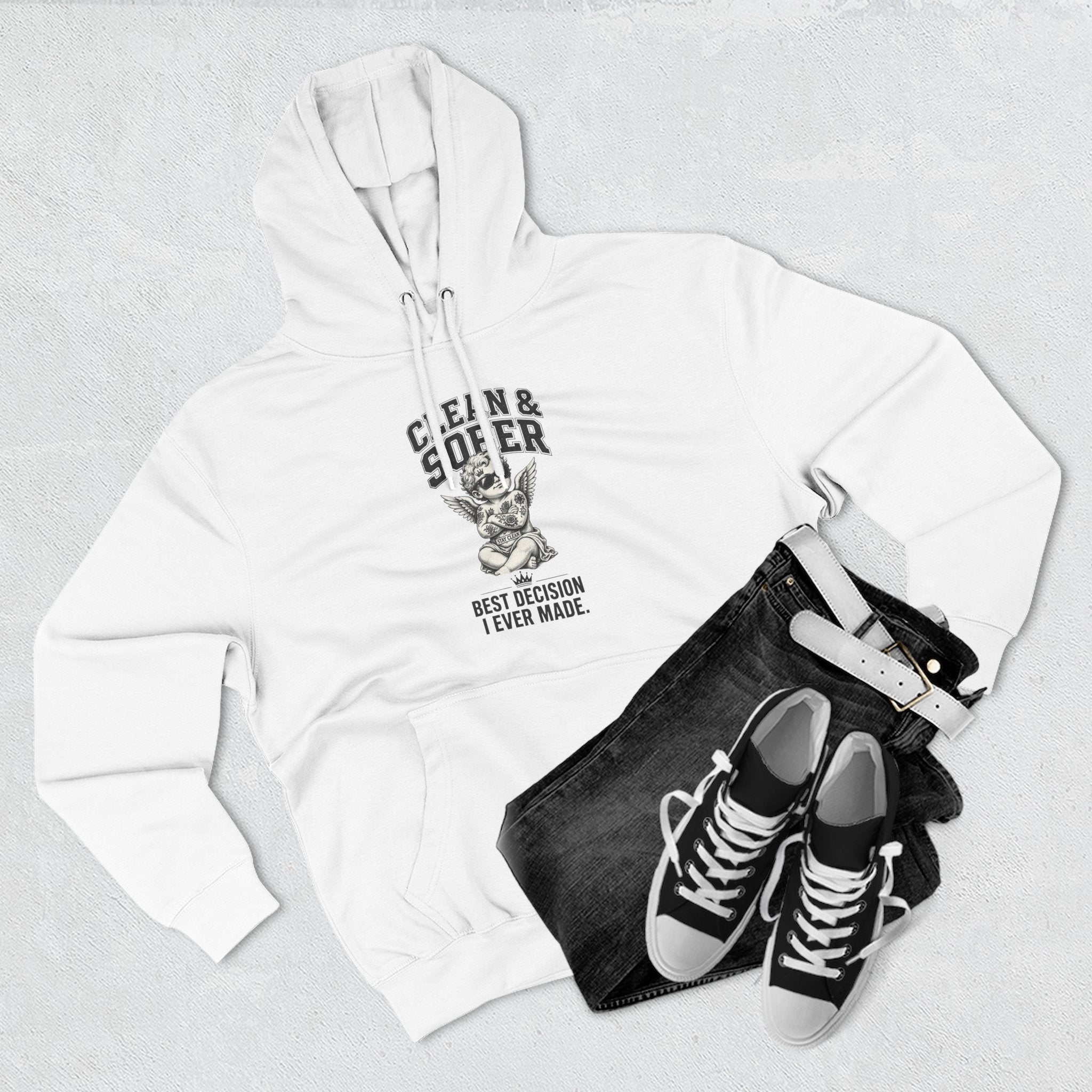 Clean & Sober Cat graphic hoodie | 'Best Decision I Ever Made' design