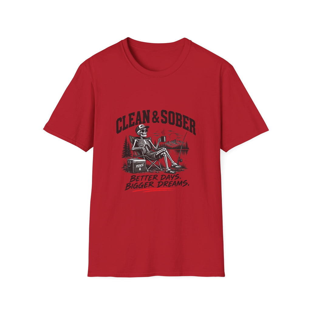 Clean & Sober skeleton camping scene T-Shirt | Recovery, Outdoors