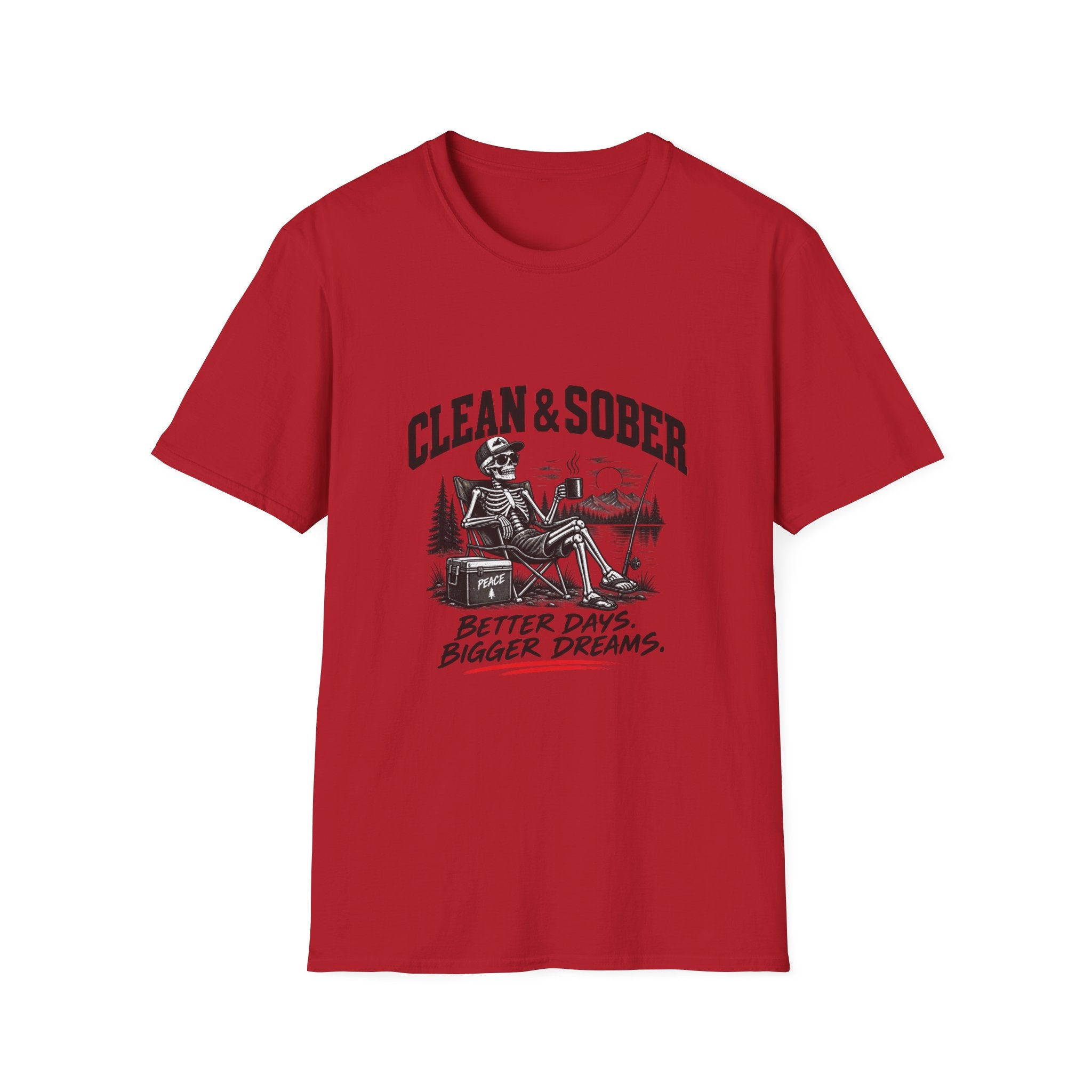 Clean & Sober skeleton camping scene T-Shirt | Recovery, Outdoors