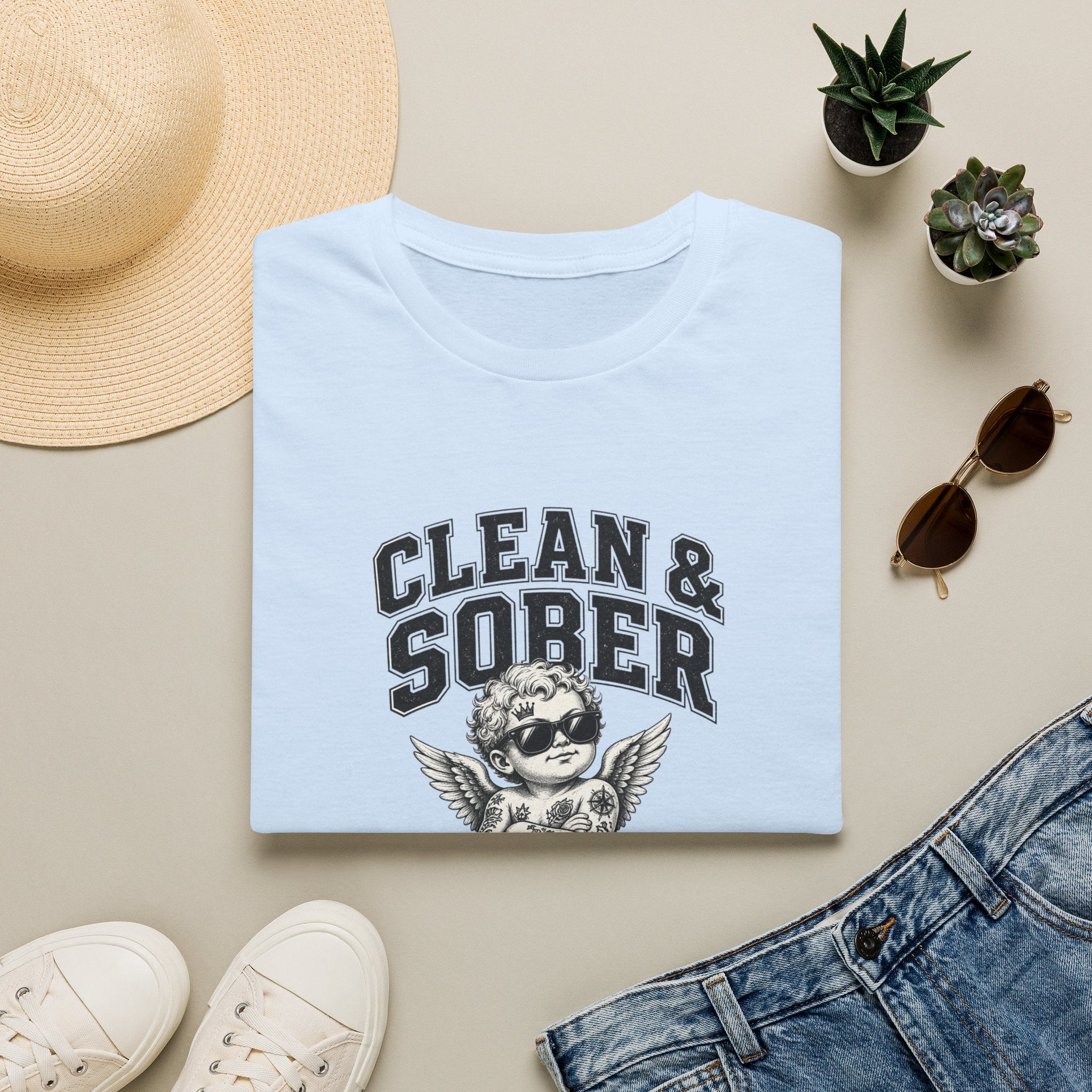 Clean & Sober cherub graphic T-Shirt | 'Best Decision I Ever Made' recovery design