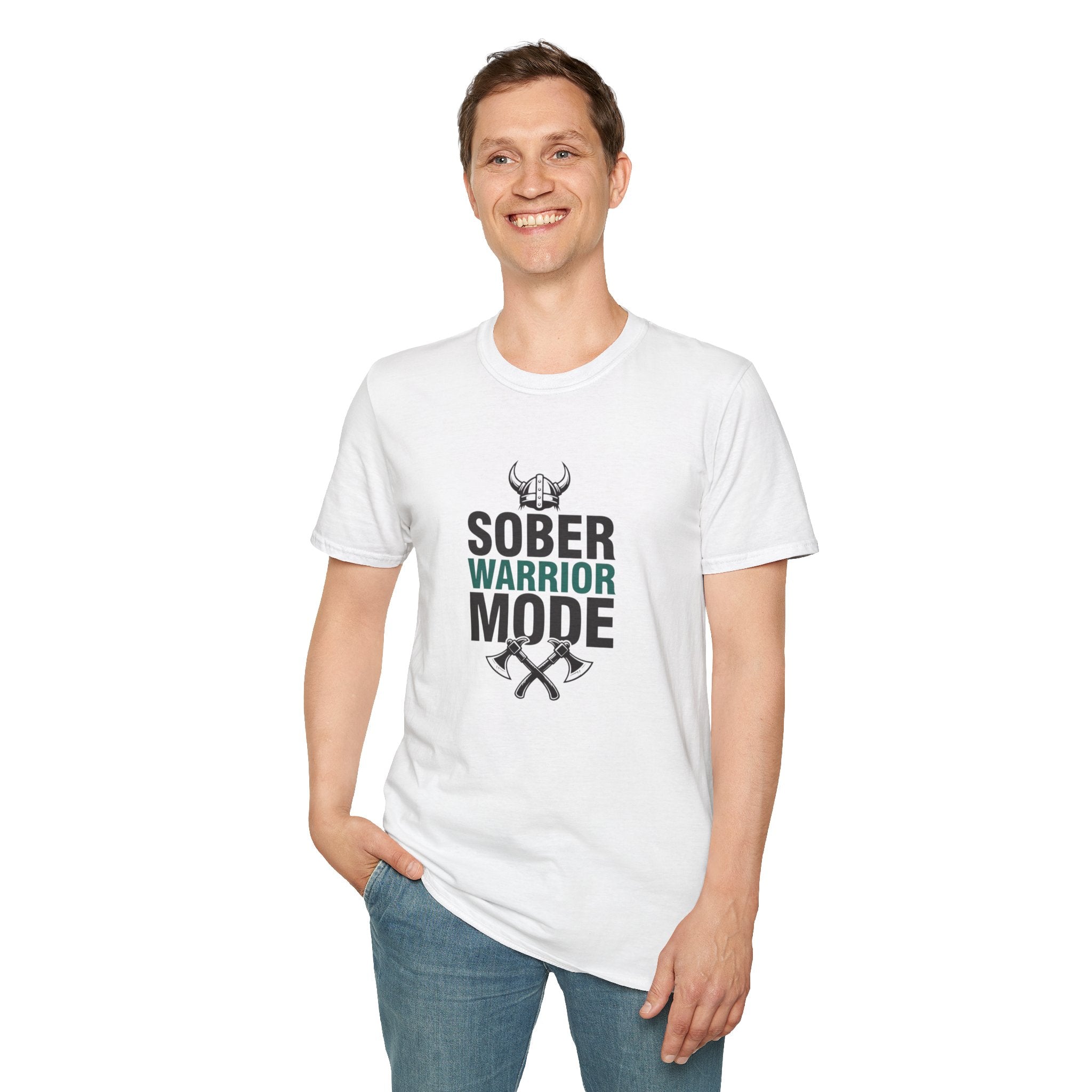 Sober Warrior Mode T-Shirt | Recovery, Viking Helmet & Axes Design