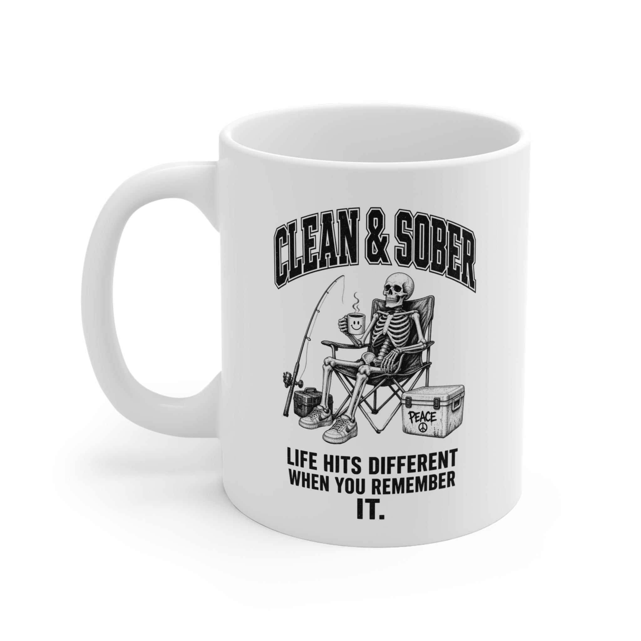 Clean & Sober skeleton fishing mug | Recovery sobriety coffee cup