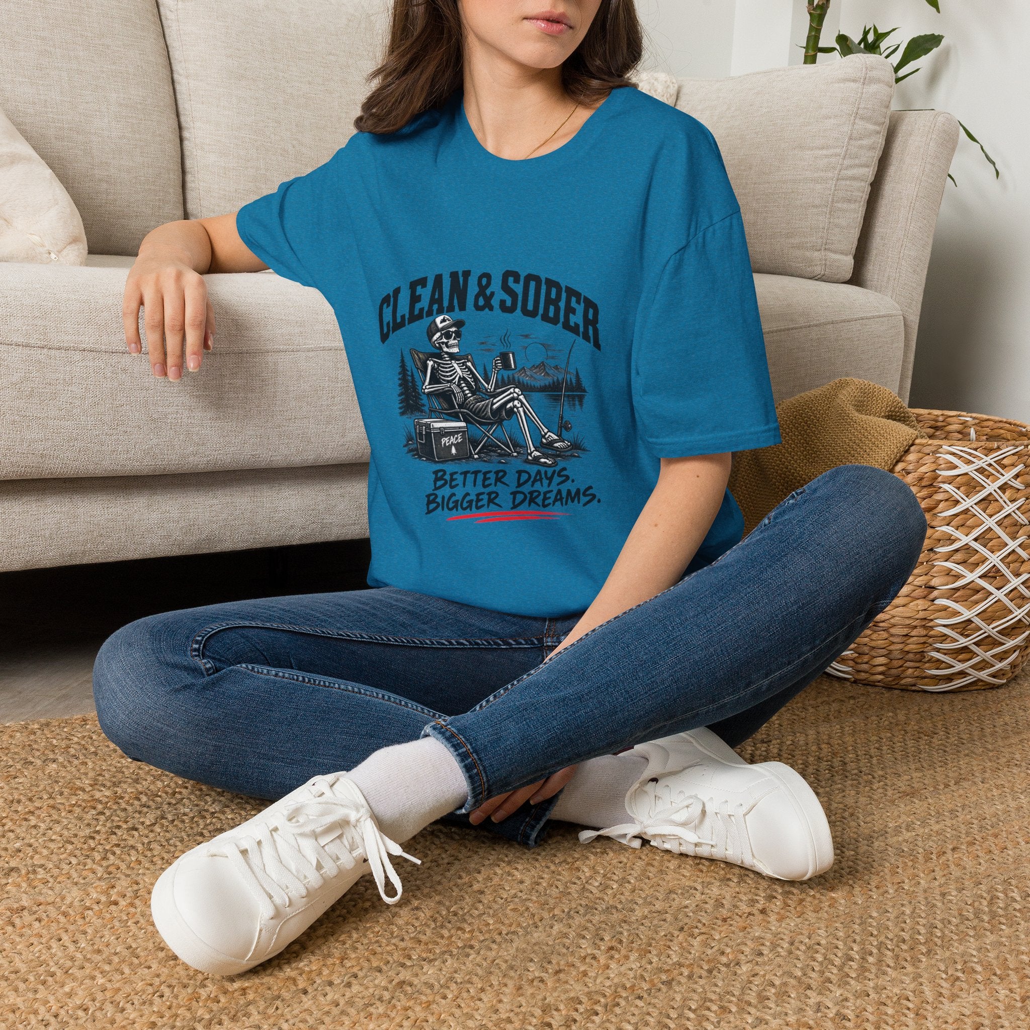 Clean & Sober skeleton camping scene T-Shirt | Recovery, Outdoors