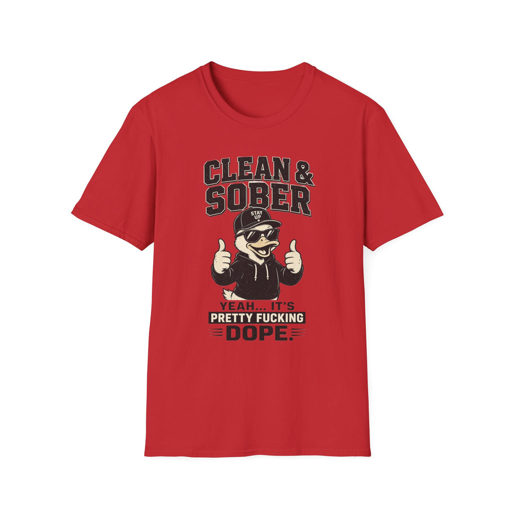 Clean & Sober Duck Illustration T-Shirt | Recovery Humor, Retro Mascot