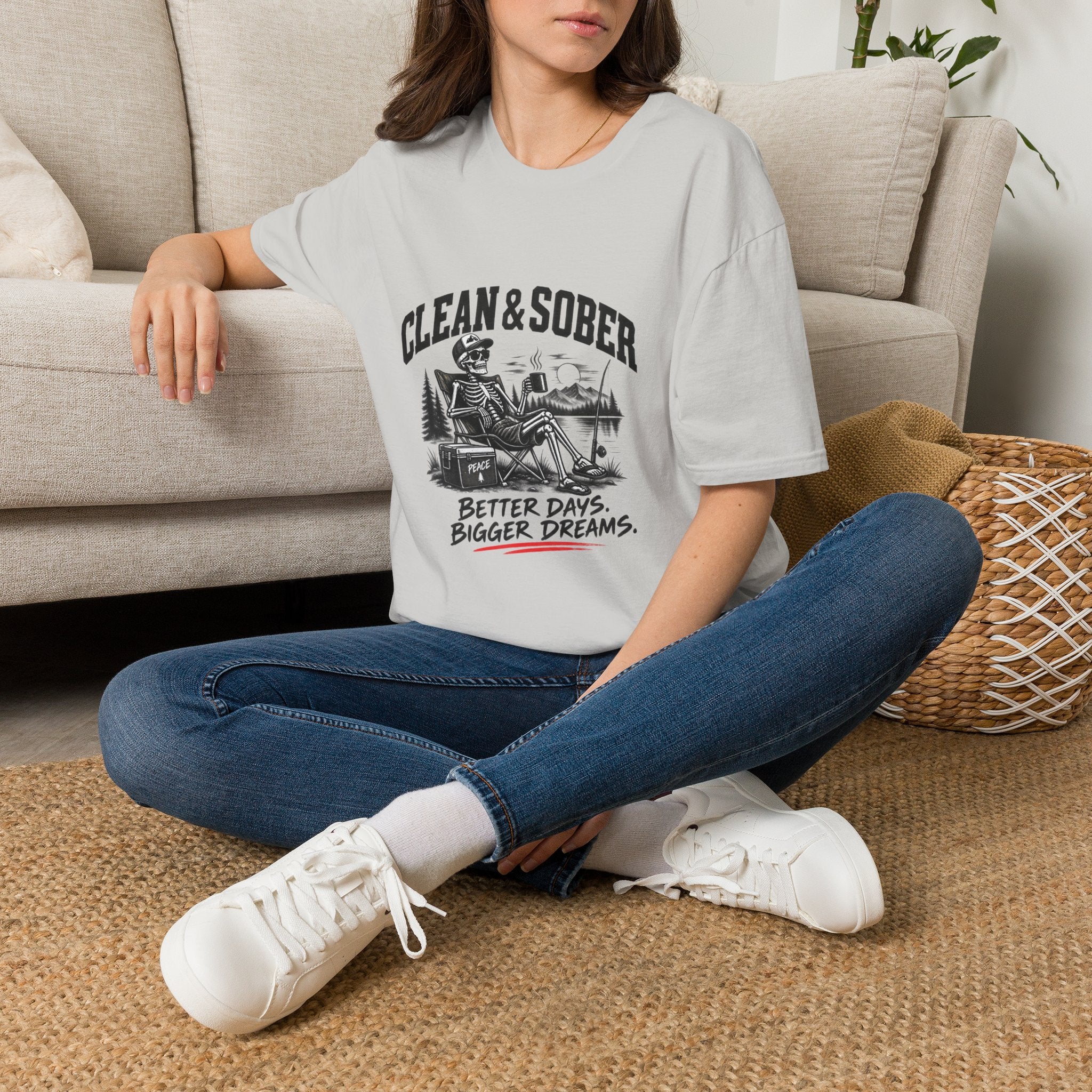 Clean & Sober skeleton camping scene T-Shirt | Recovery, Outdoors