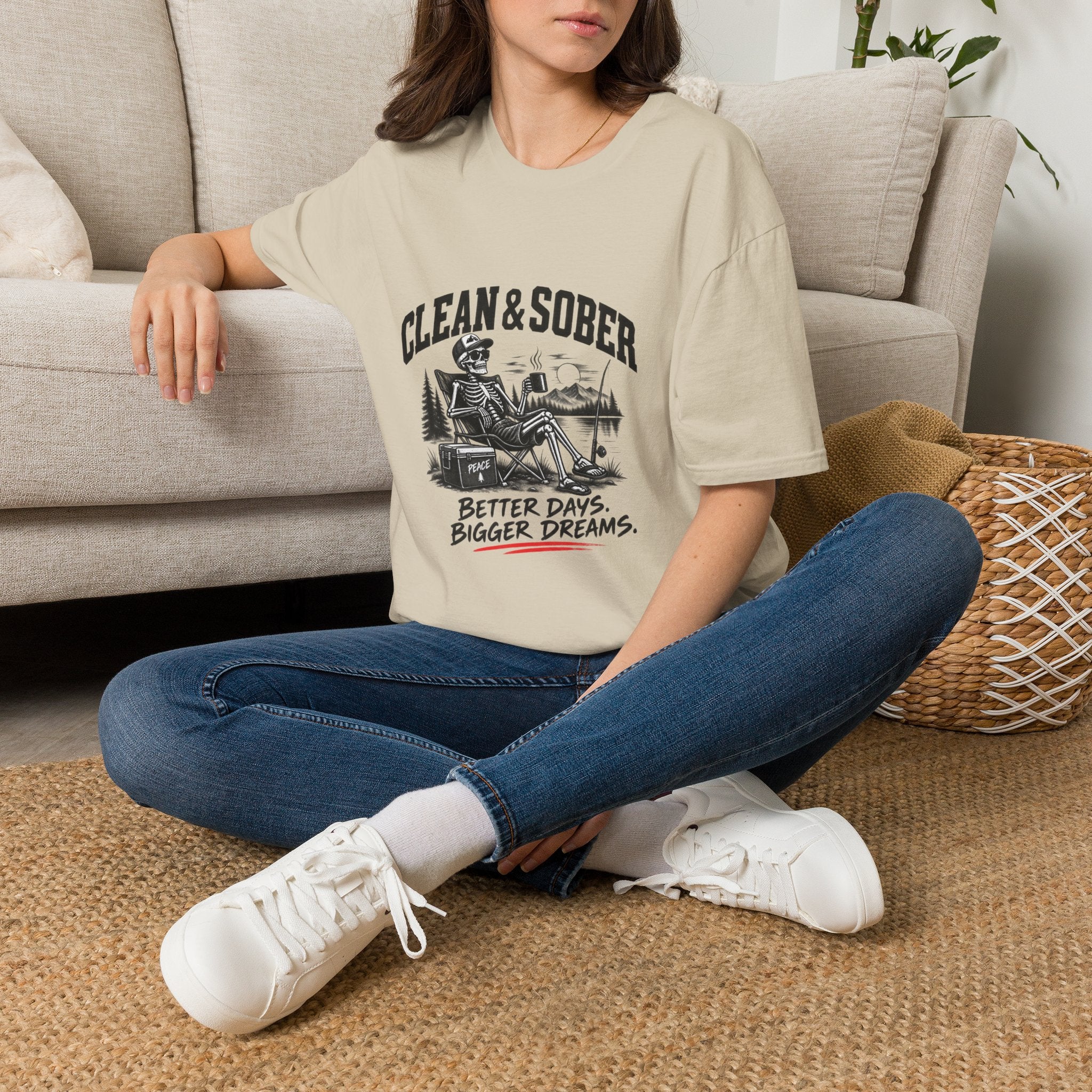 Clean & Sober skeleton camping scene T-Shirt | Recovery, Outdoors