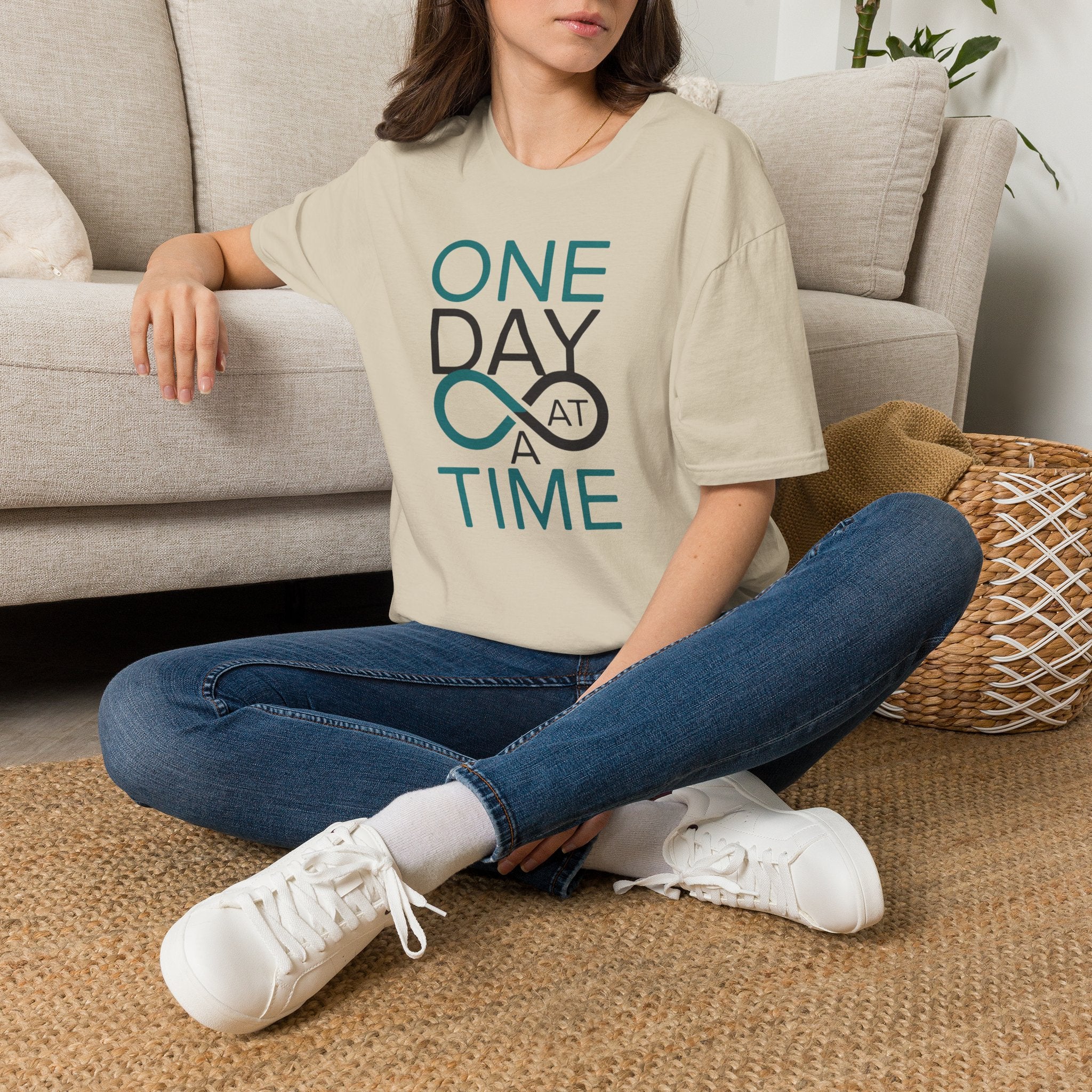 One Day at a Time T-Shirt | Inspirational recovery infinity design