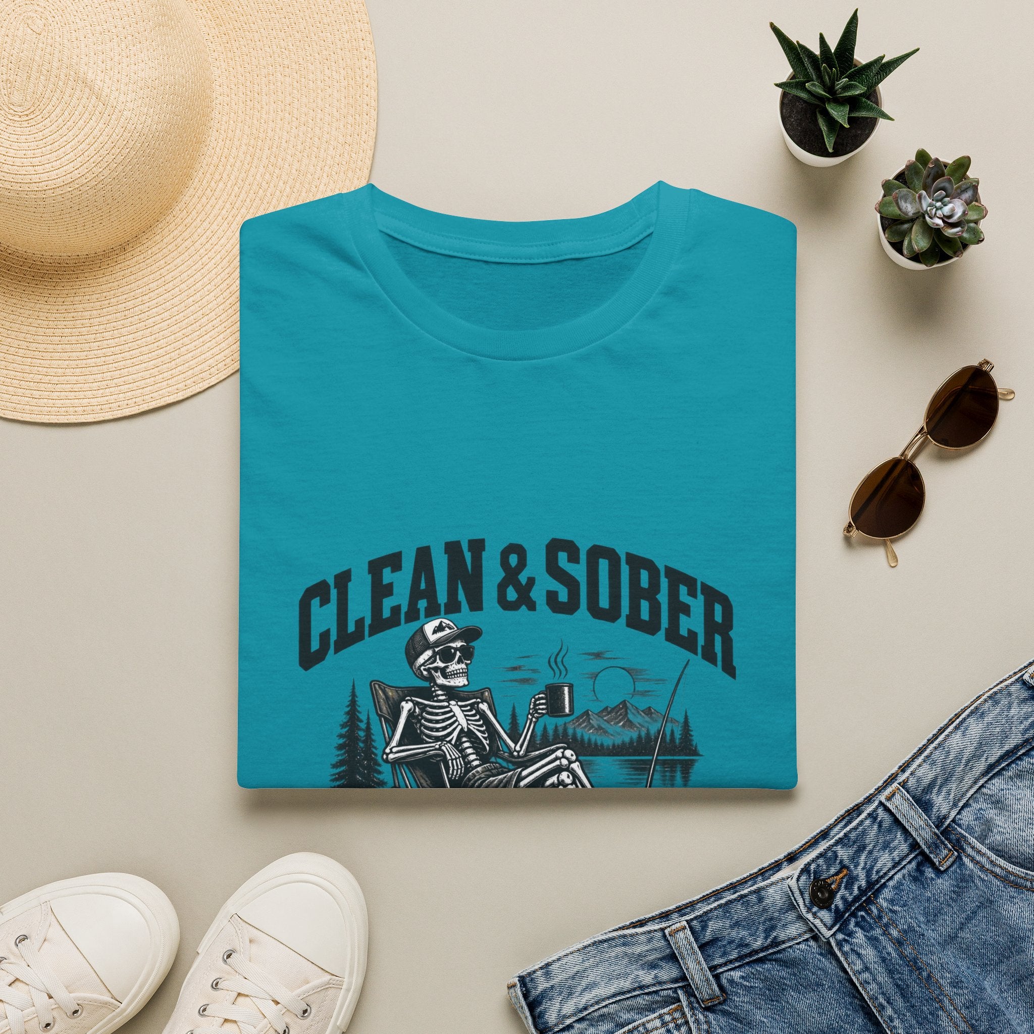Clean & Sober skeleton camping scene T-Shirt | Recovery, Outdoors