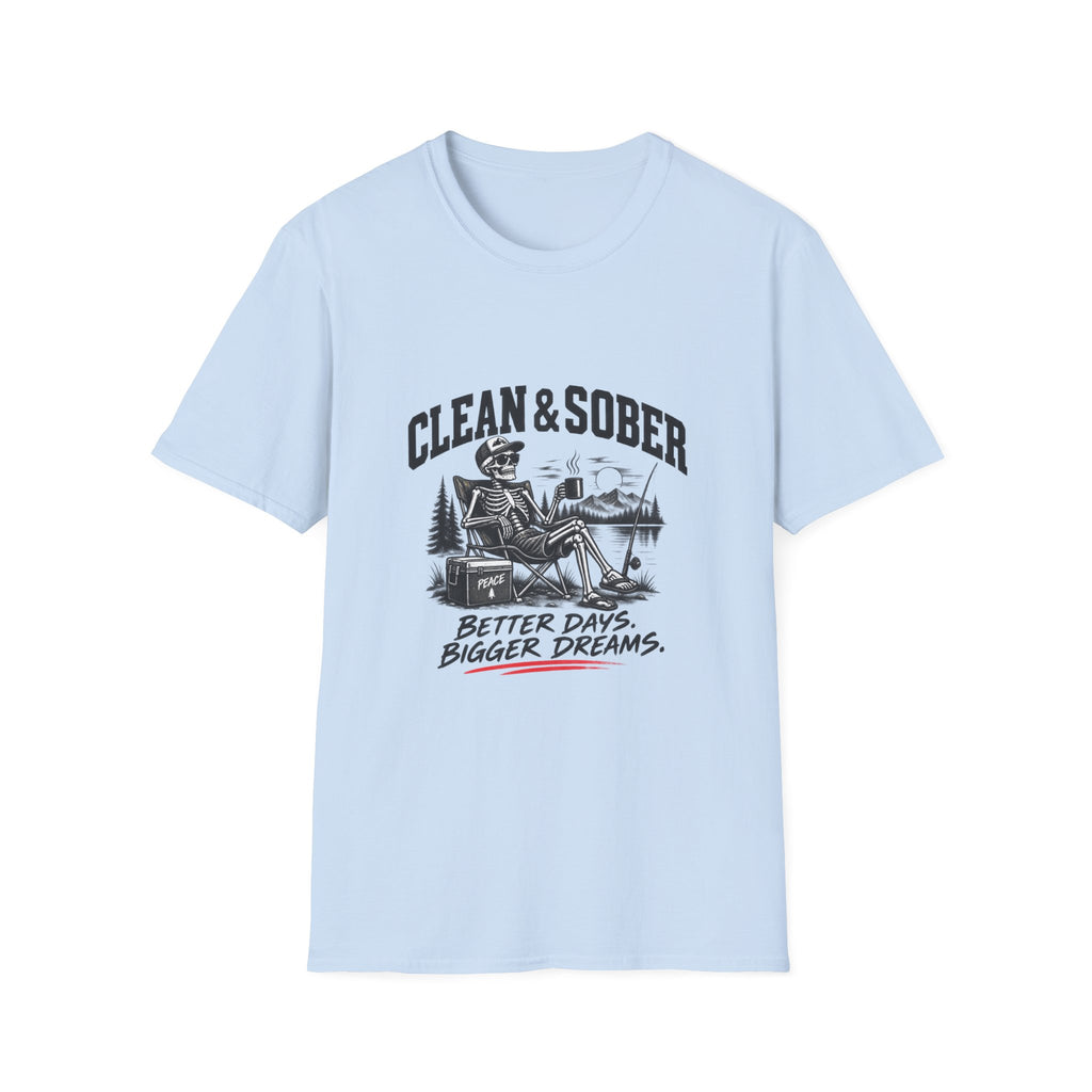 Clean & Sober skeleton camping scene T-Shirt | Recovery, Outdoors
