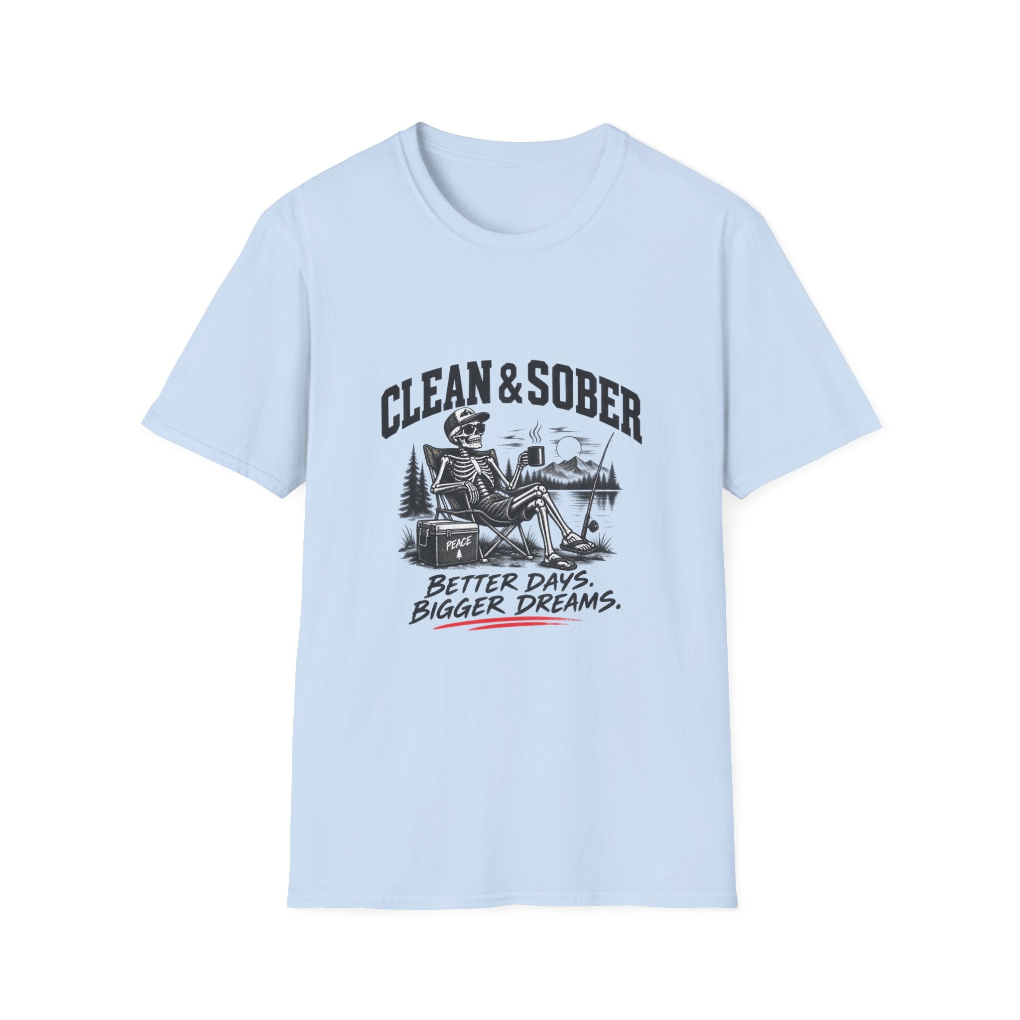 Clean & Sober skeleton camping scene T-Shirt | Recovery, Outdoors