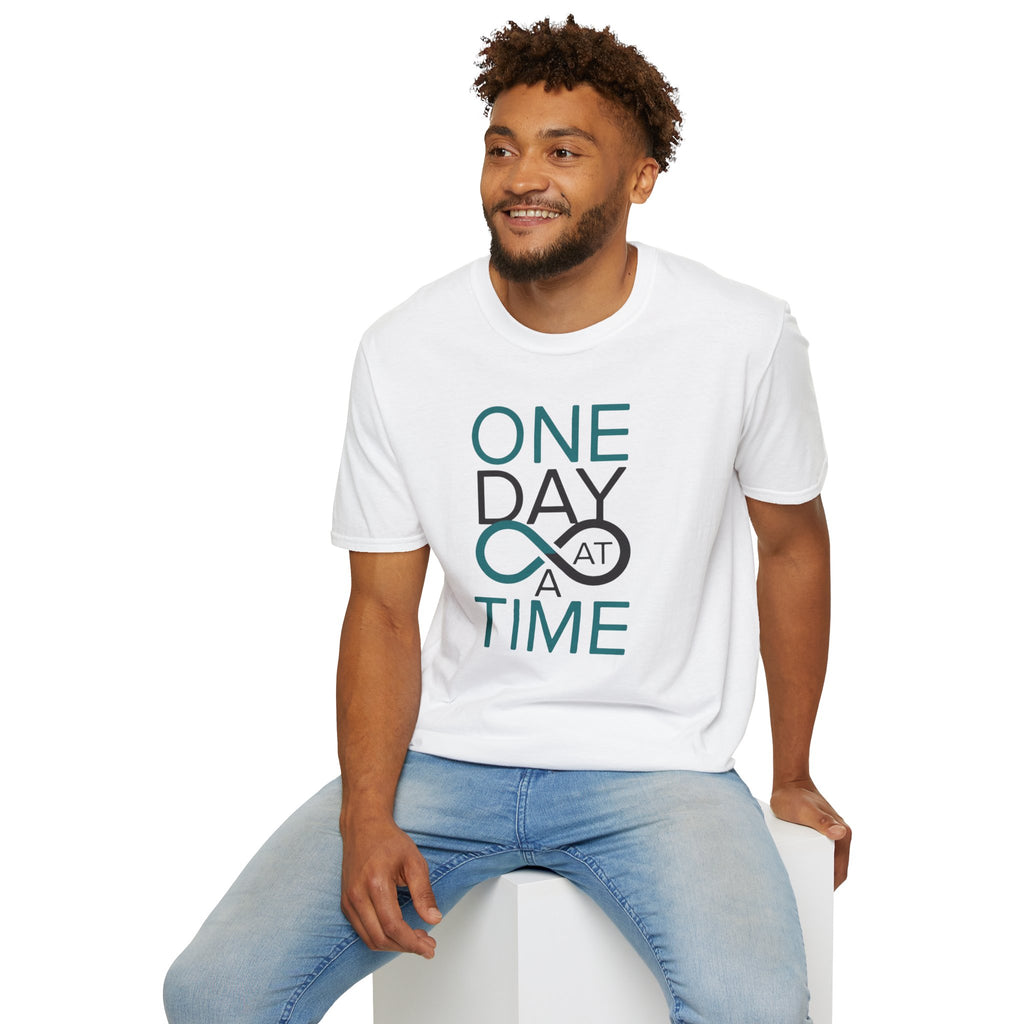 One Day at a Time T-Shirt | Inspirational recovery infinity design