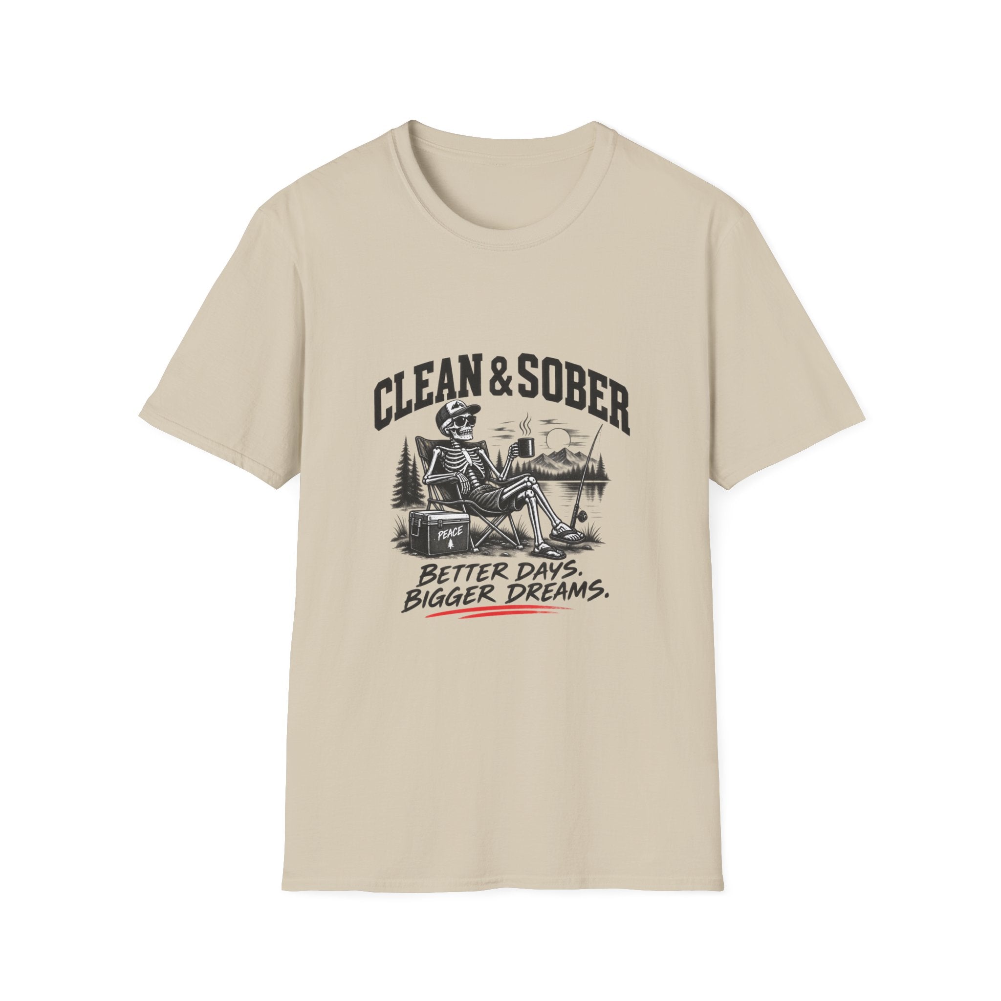 Clean & Sober skeleton camping scene T-Shirt | Recovery, Outdoors