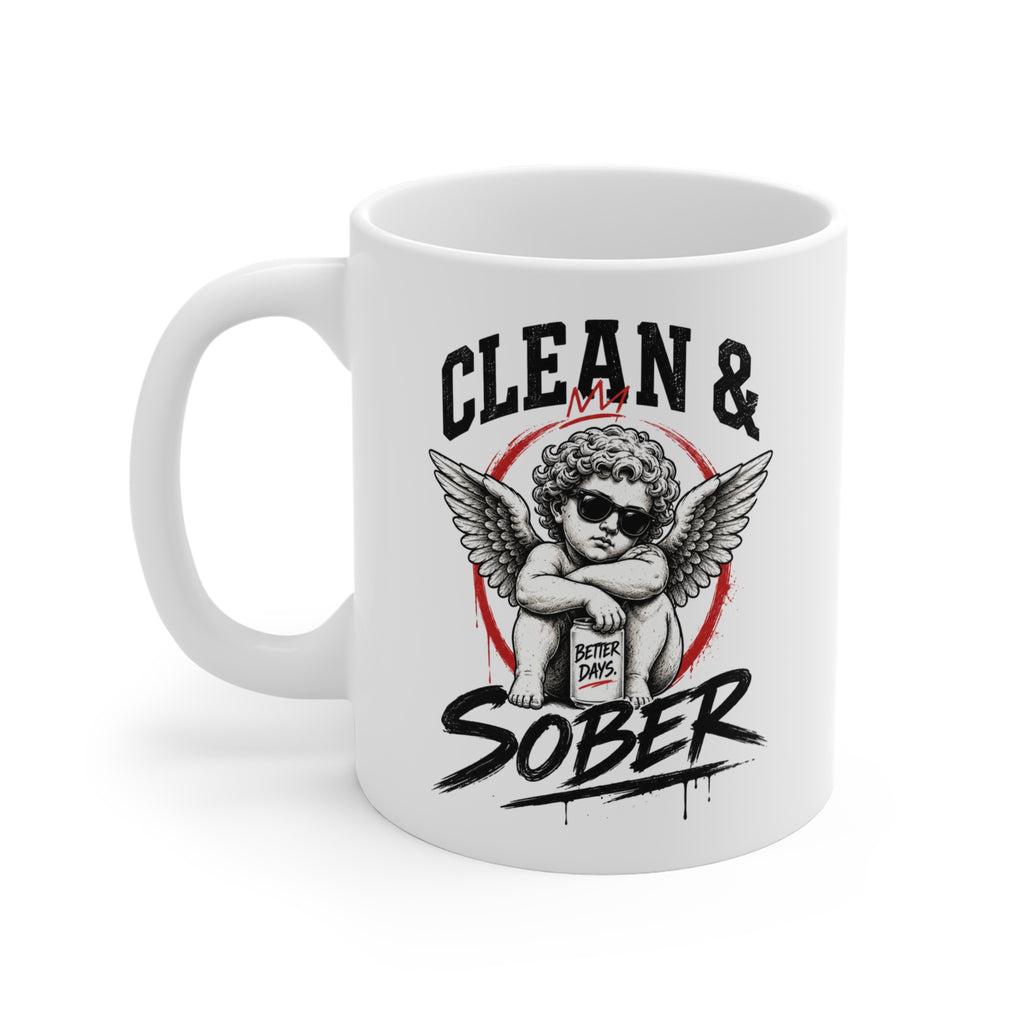 Mug — "Clean & Sober" Retro Cherub Recovery Coffee Mug (11 oz)