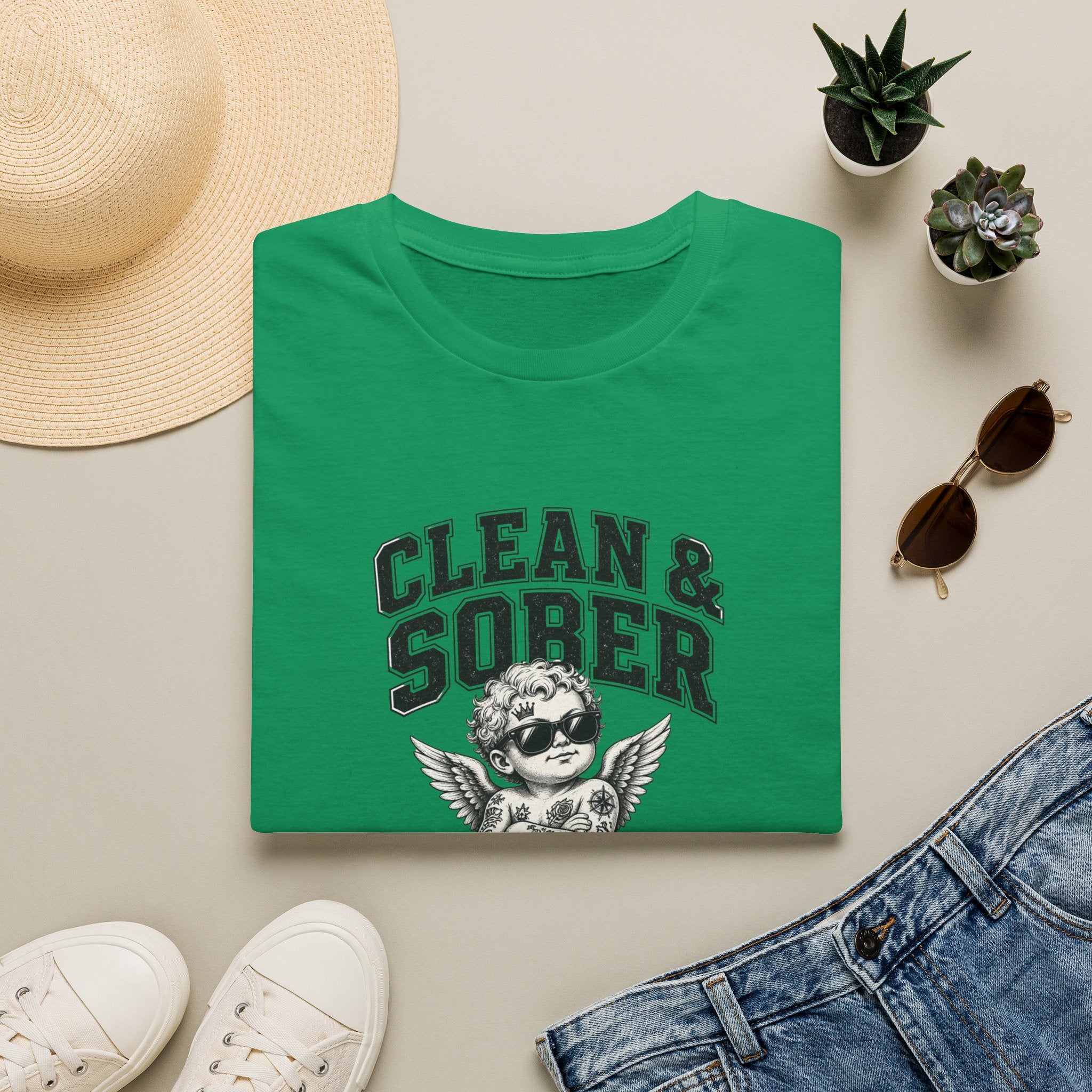 Clean & Sober cherub graphic T-Shirt | 'Best Decision I Ever Made' recovery design