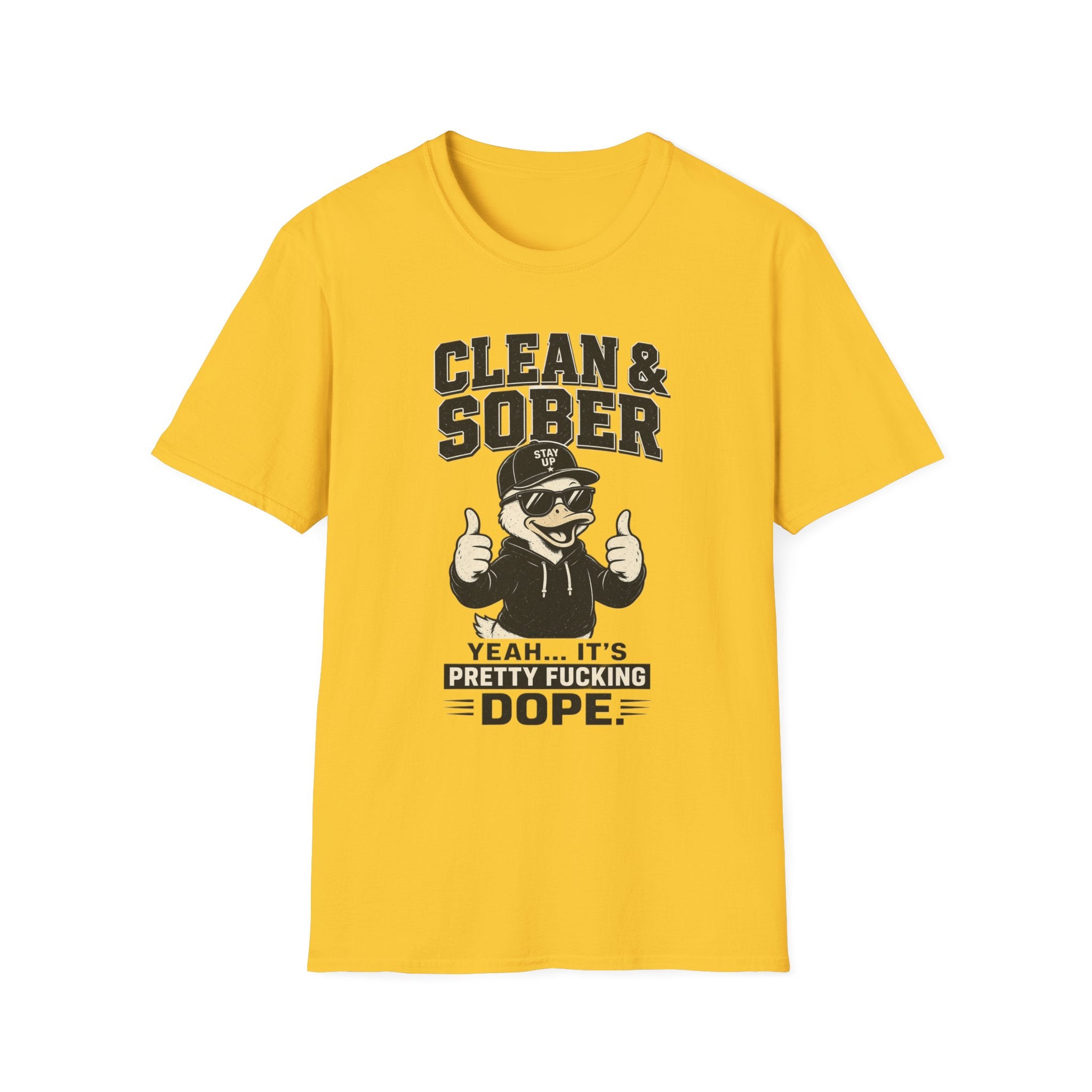 Clean & Sober Duck Illustration T-Shirt | Recovery Humor, Retro Mascot