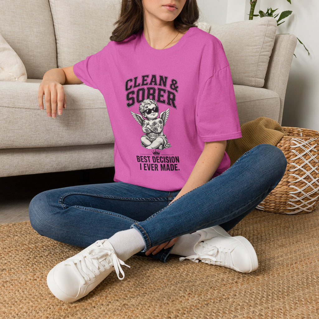 Clean & Sober cherub graphic T-Shirt | 'Best Decision I Ever Made' recovery design