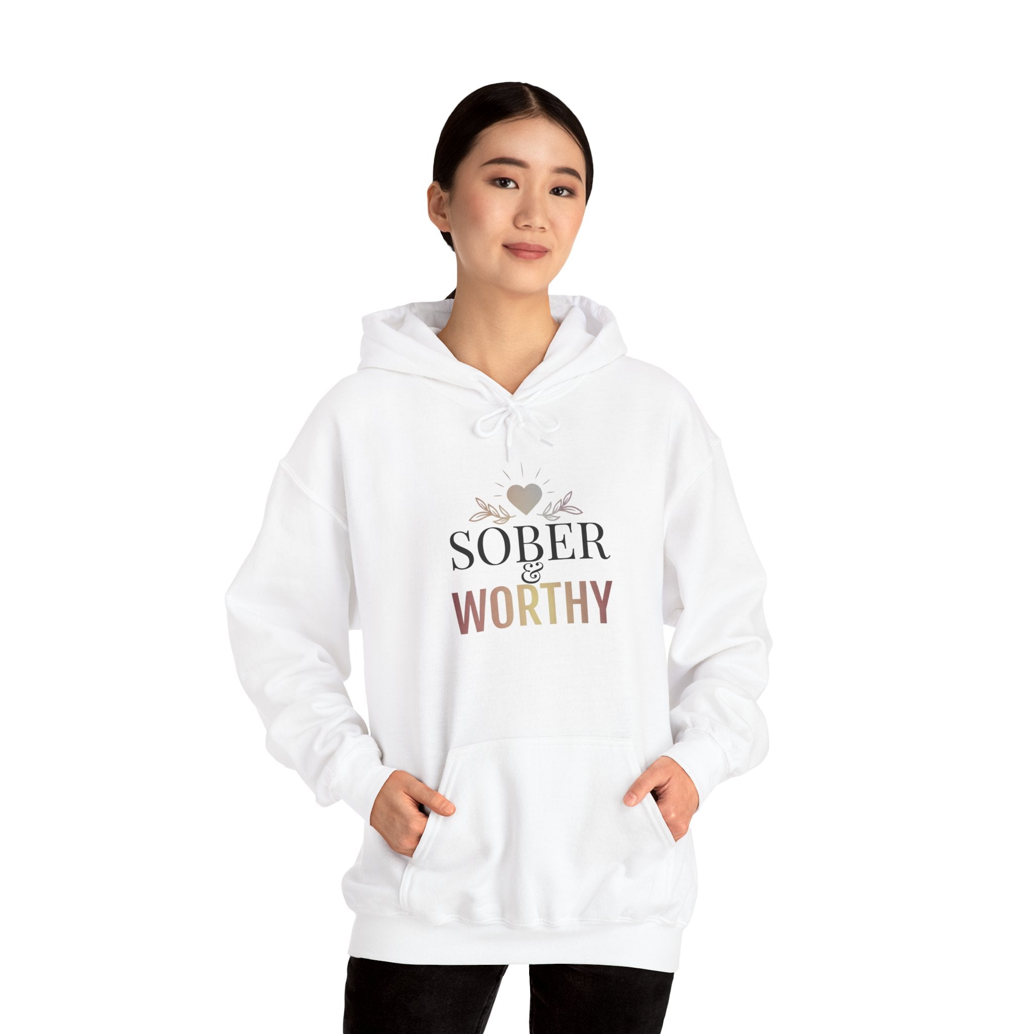 Sober & Worthy Hoodie | Recovery Inspirational Hoodie, Floral Heart Design