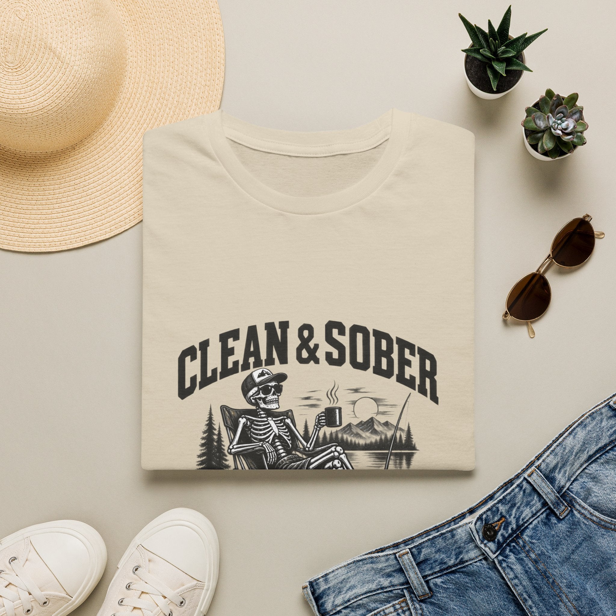 Clean & Sober skeleton camping scene T-Shirt | Recovery, Outdoors