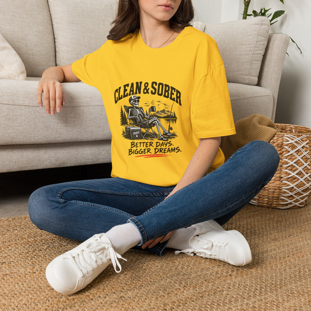 Clean & Sober skeleton camping scene T-Shirt | Recovery, Outdoors