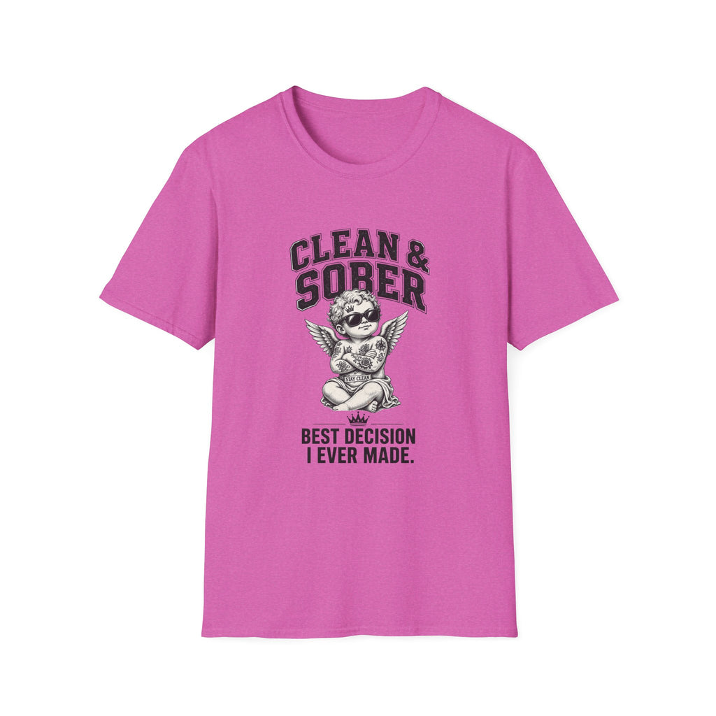 Clean & Sober cherub graphic T-Shirt | 'Best Decision I Ever Made' recovery design