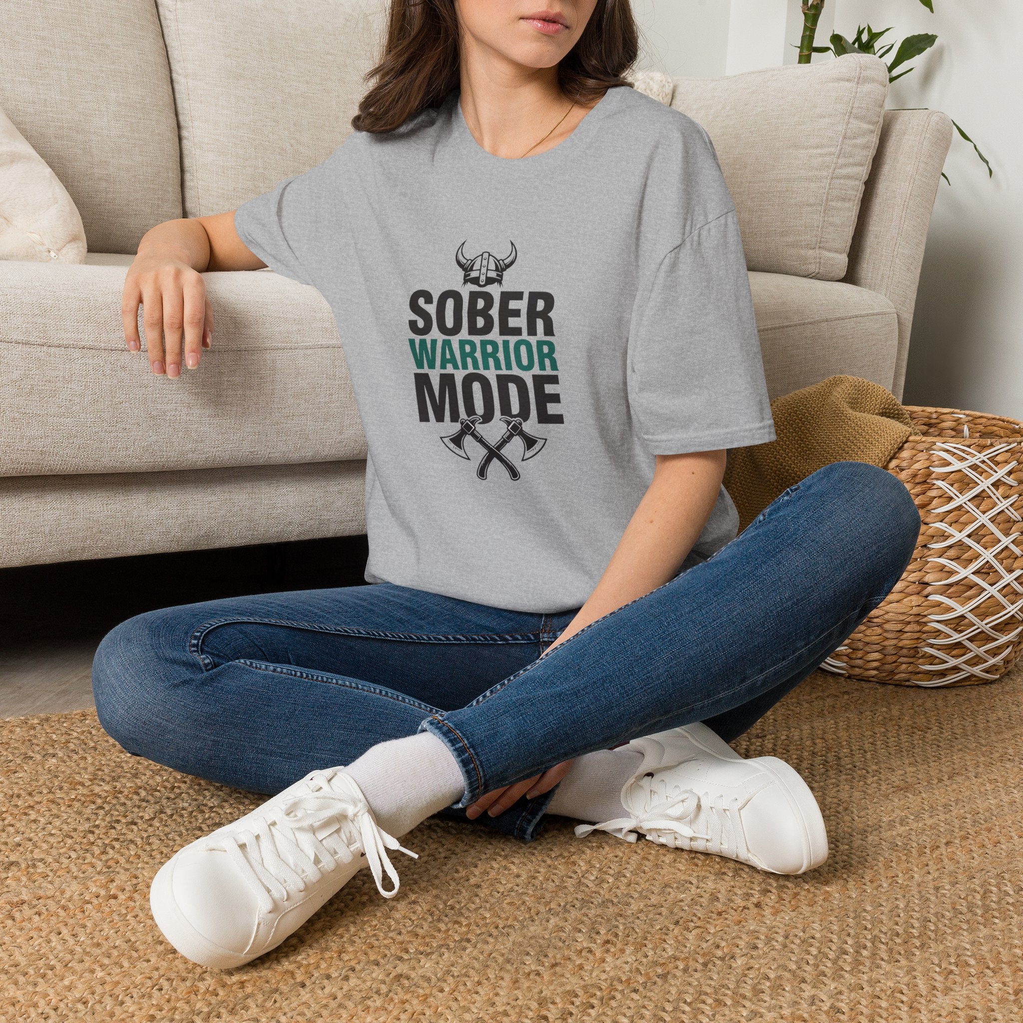 Sober Warrior Mode T-Shirt | Recovery, Viking Helmet & Axes Design