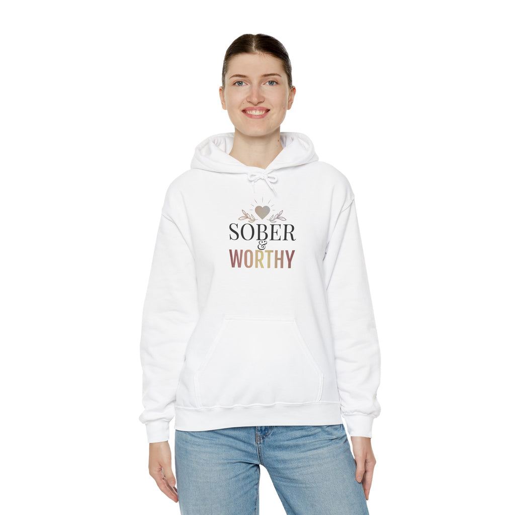Sober & Worthy Hoodie | Recovery Inspirational Hoodie, Floral Heart Design
