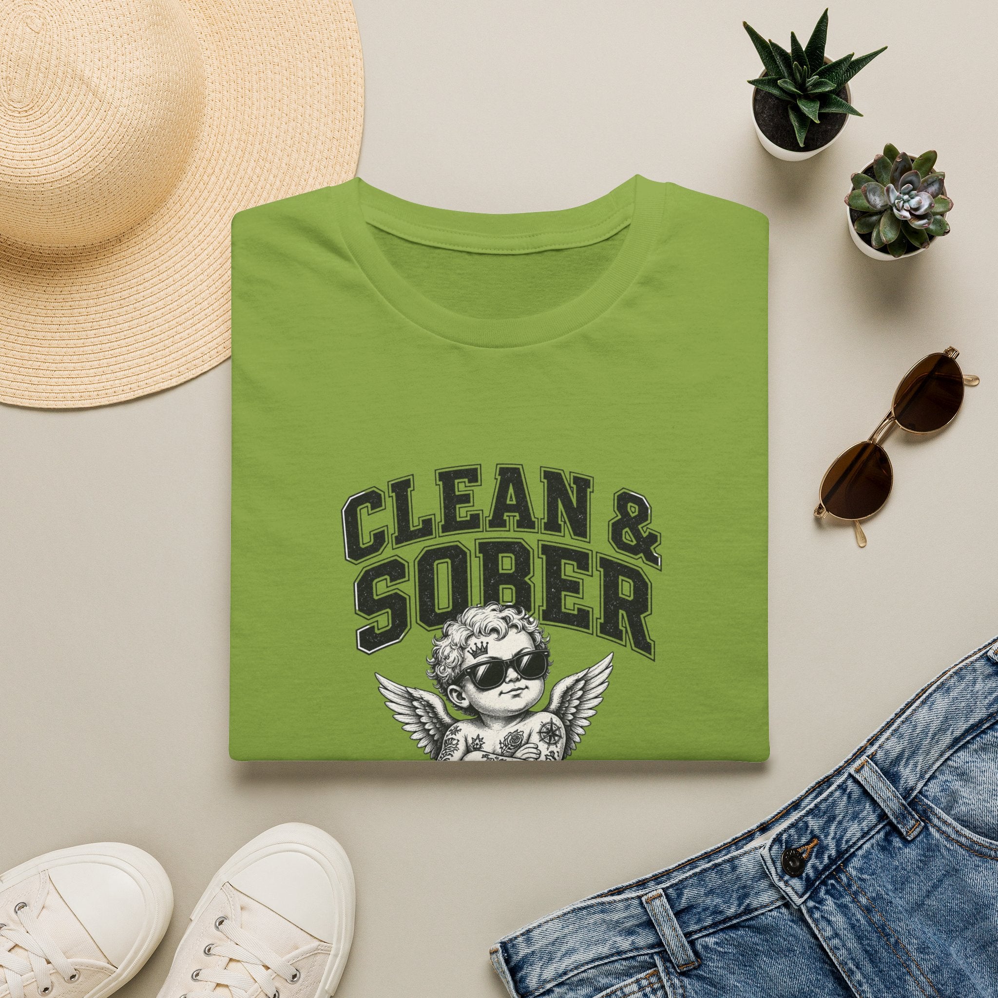 Clean & Sober cherub graphic T-Shirt | 'Best Decision I Ever Made' recovery design