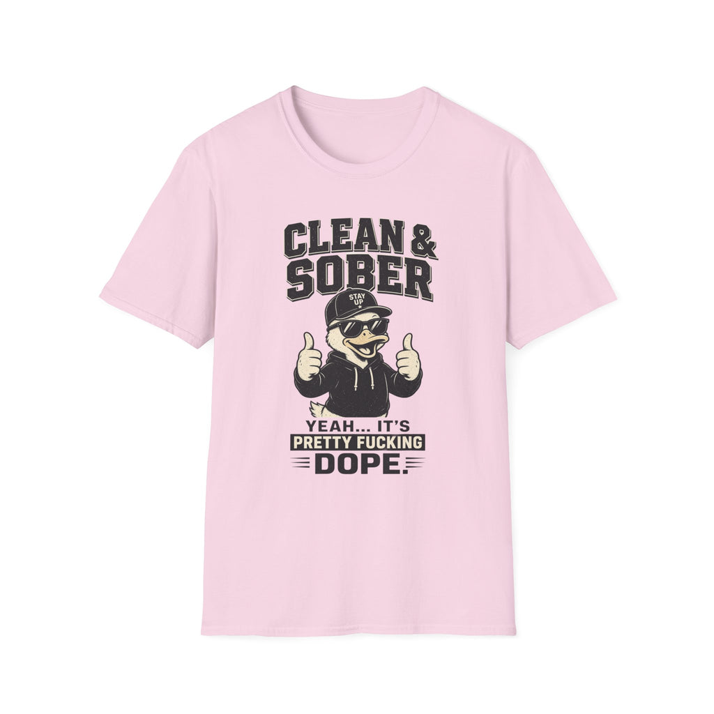 Clean & Sober Duck Illustration T-Shirt | Recovery Humor, Retro Mascot