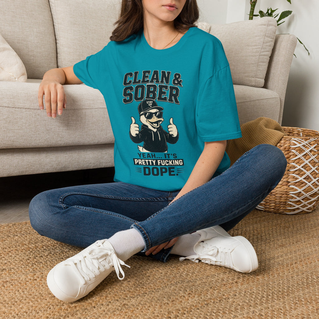 Clean & Sober Duck Illustration T-Shirt | Recovery Humor, Retro Mascot