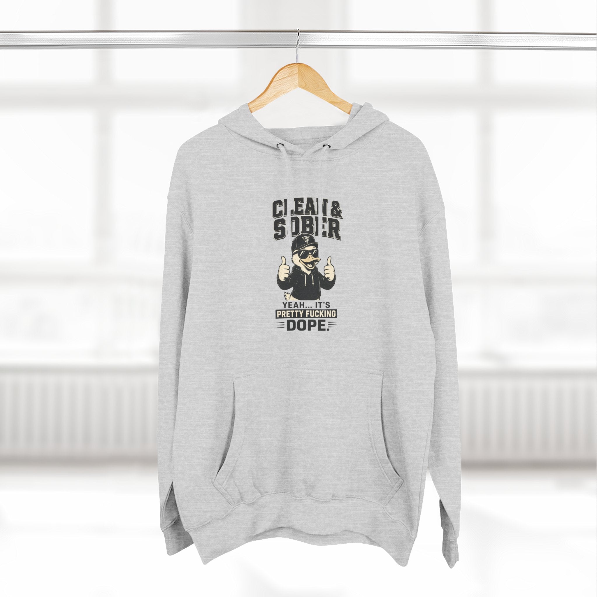 Clean & Sober Thumbs Up Hoodie | Recovery Slogan, Retro Illustration