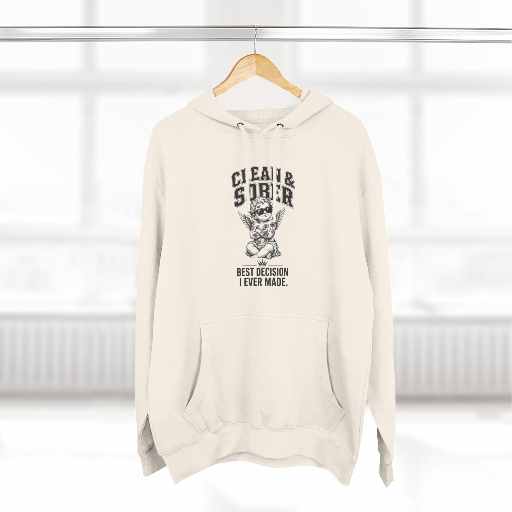 Clean & Sober Cat graphic hoodie | 'Best Decision I Ever Made' design