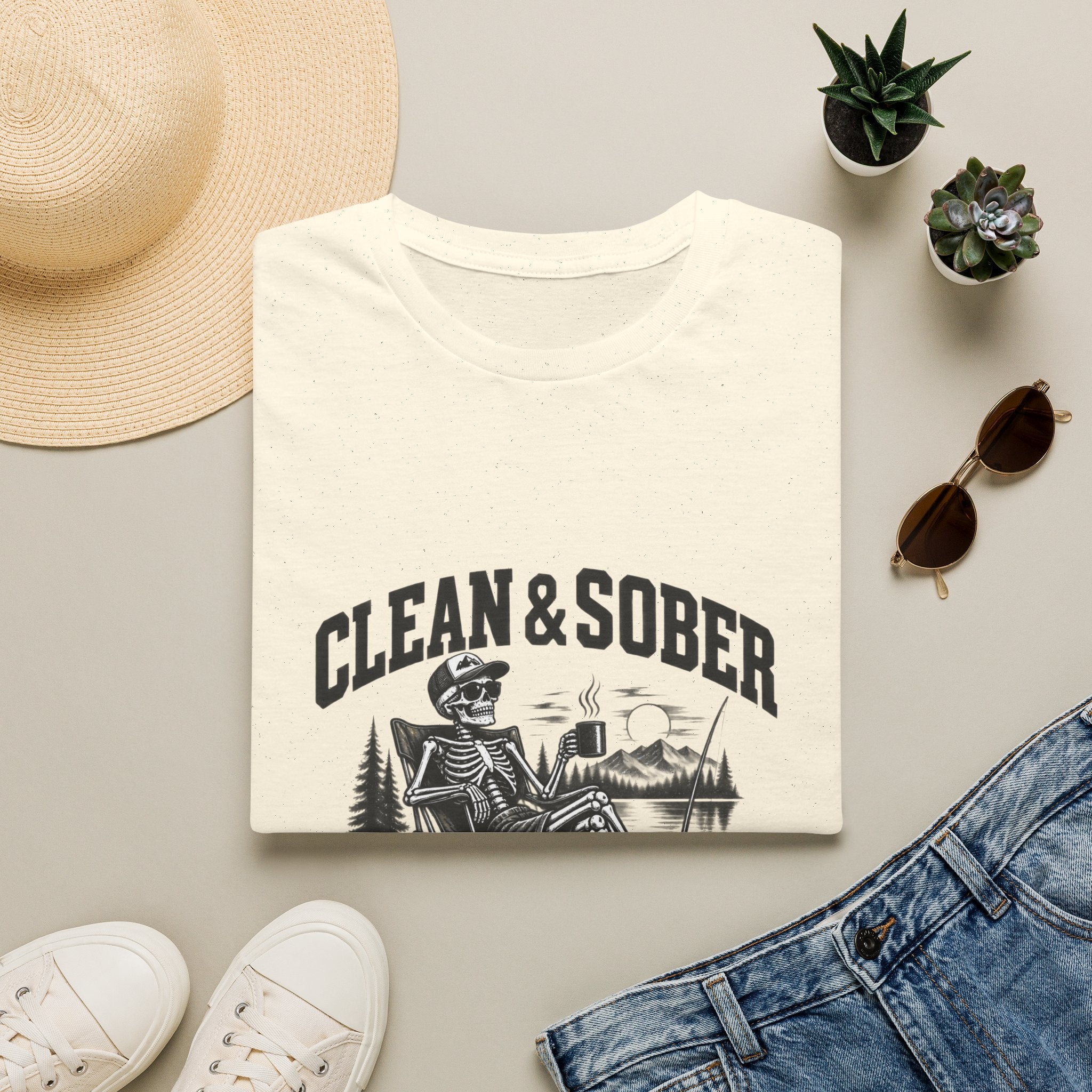 Clean & Sober skeleton camping scene T-Shirt | Recovery, Outdoors